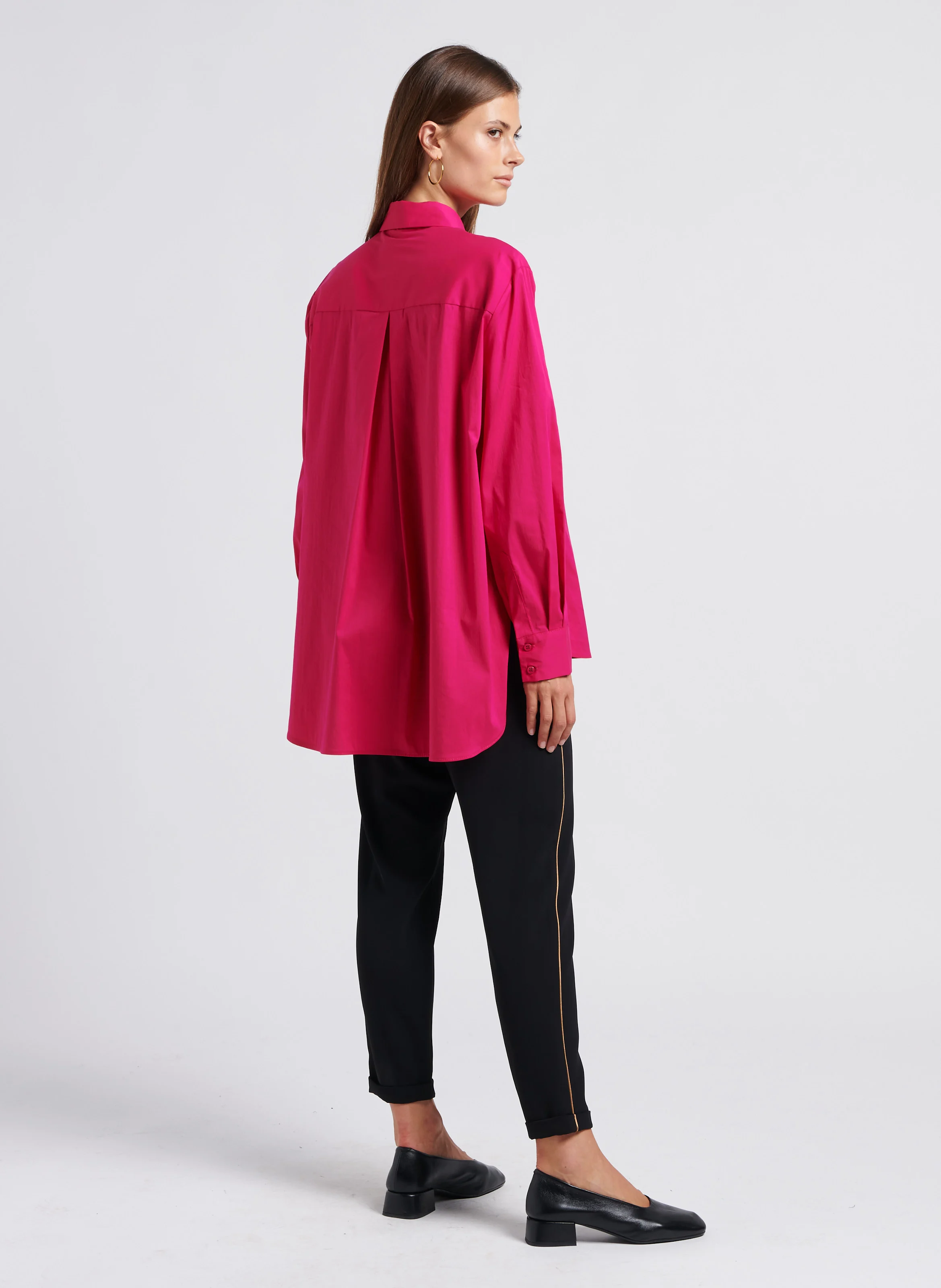 Chemise asymétrique col classique en coton mélangé | Rose