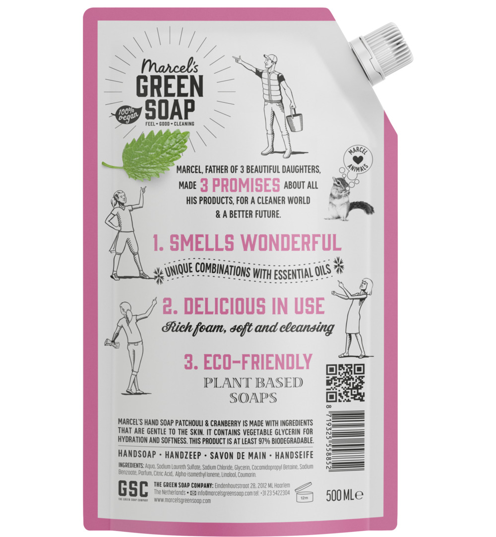 Marcel’s Green Soap Handzeep patchouli & cranberry navul (500 ml)