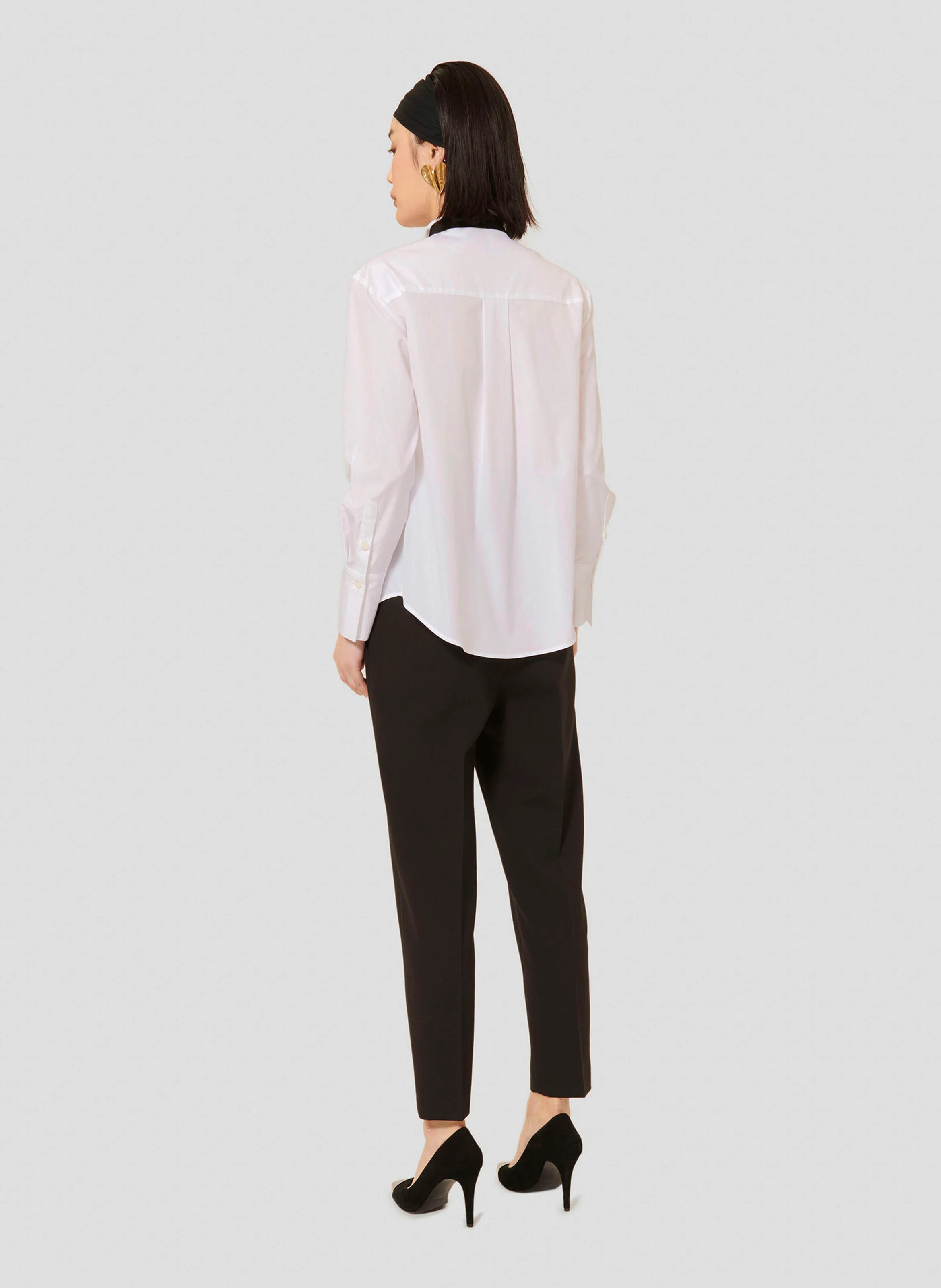 CLARE - Chemise droite à ruban en coton | Blanc