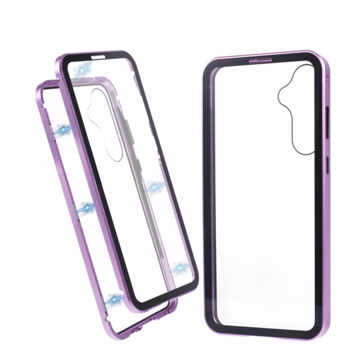 Samsung Galaxy A55 Magnetische Alu Schutzhülle mit Panzer Glas Backcover   Displayschutz (Magnet-Technologie) - Lila