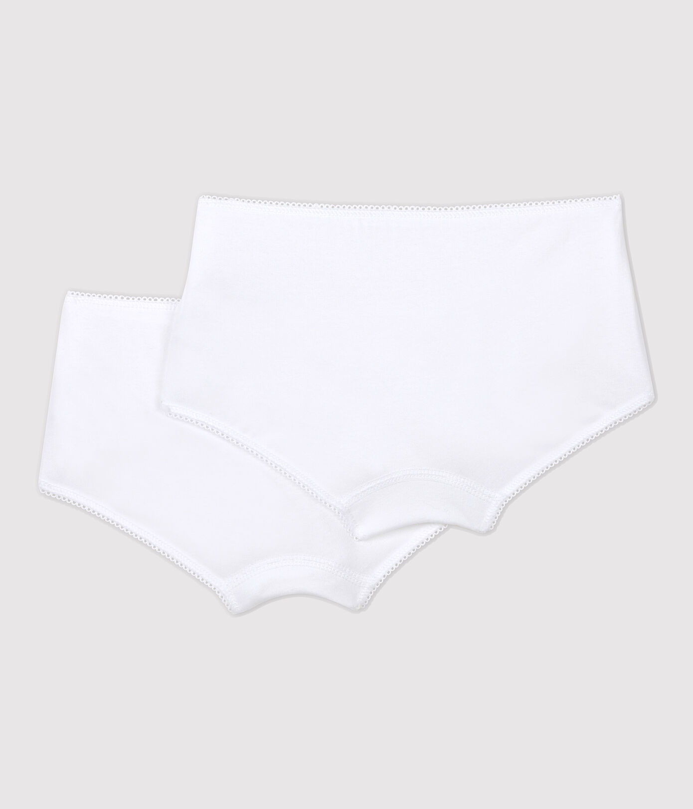Lot de 2 shorties blancs petite fille en coton biologique et élasthanne
