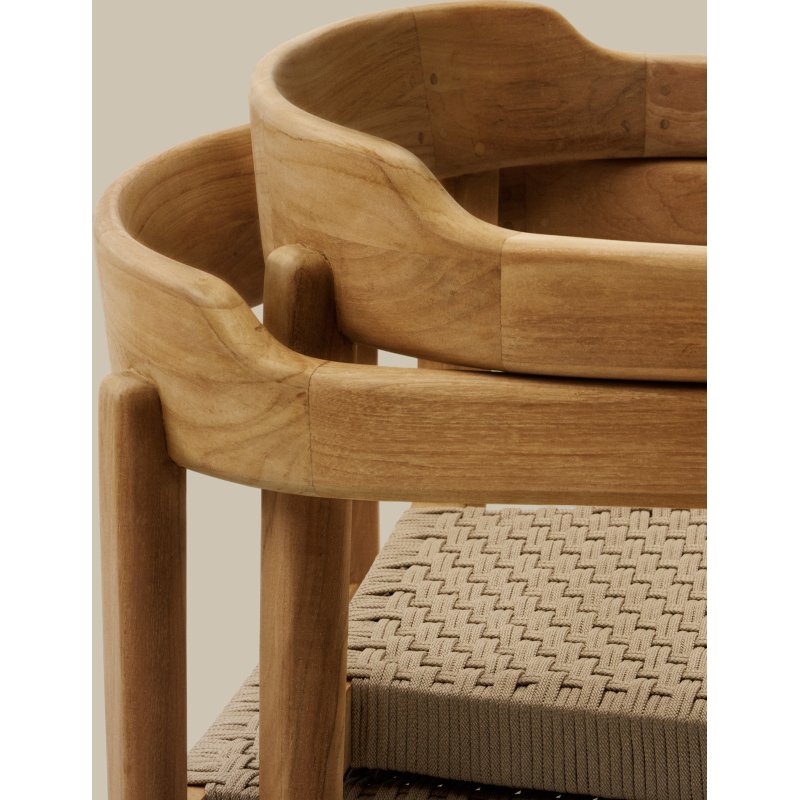 Chaise empilable Icaro en bois de teck, finition naturelle et corde beige