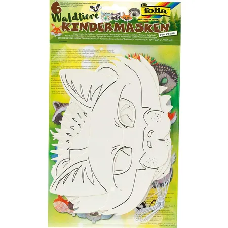 Folia Kindermasken Waldtiere, 6 Stück, Motive sortiert, weiß