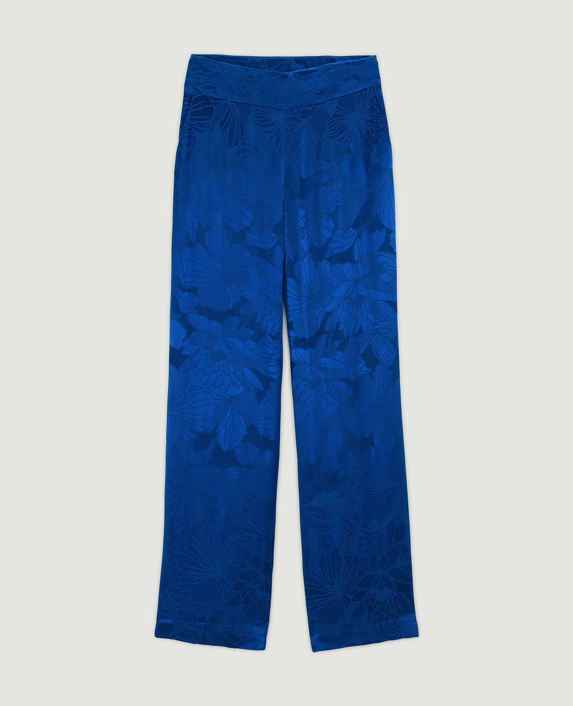 Pantalon large tissu satiné jacquard - Bleu