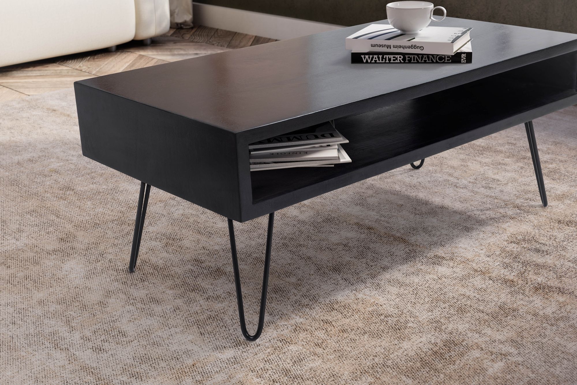 Couchtisch FineBuy Massivholz 100 cm Wohnzimmertisch Sofatisch Tisch Stauraum