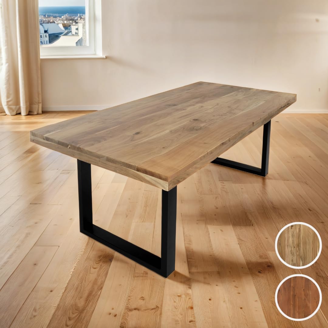 SAM Esstisch 220 x 100 cm Rio, Esszimmertisch naturfarben, Akazienholz massiv, U-Gestell aus Metall Schwarz, gerade Kanten