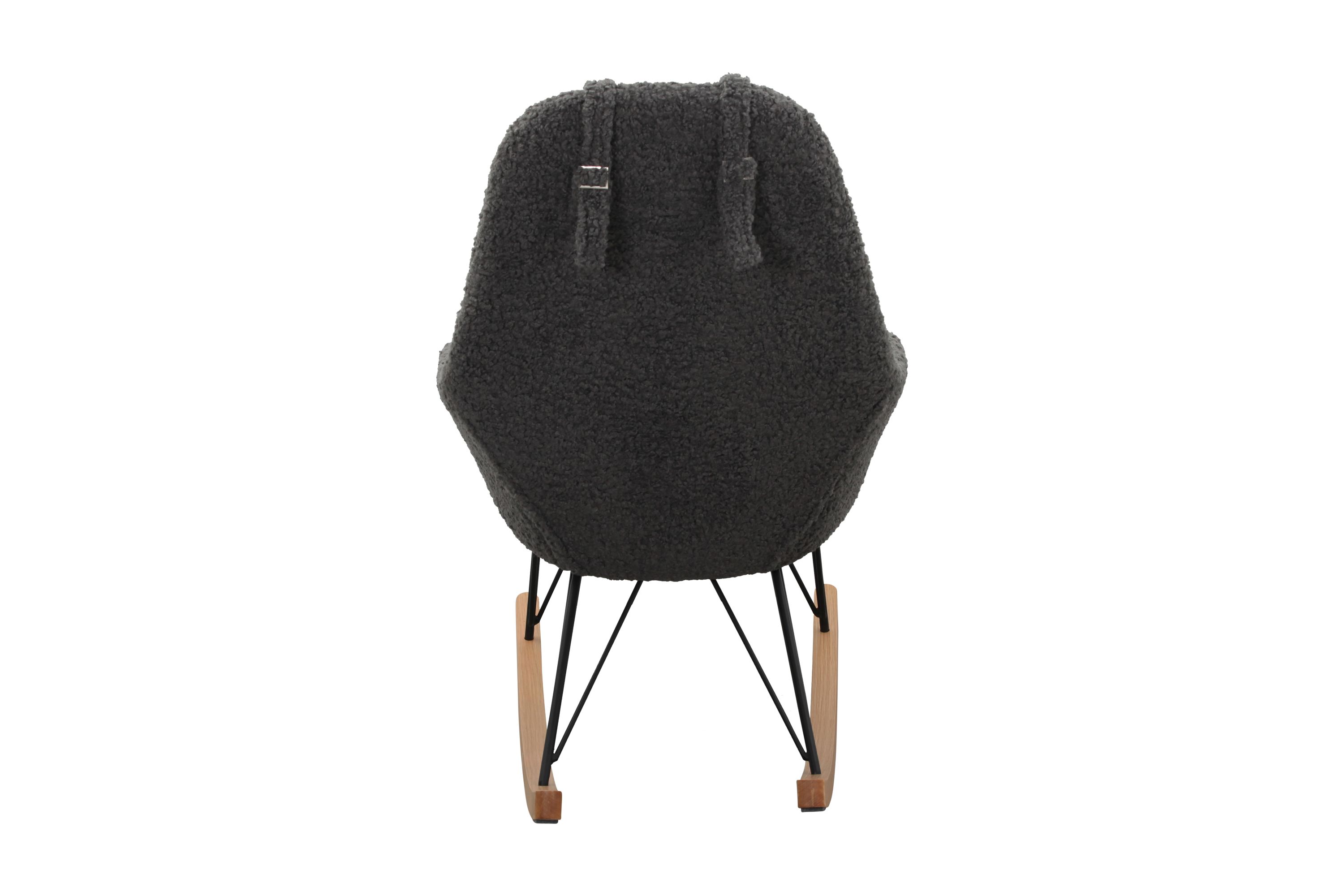 Schaukelstuhl Teddyfell grau Relaxsessel Polstersessel Ohrensessel Loungesessel