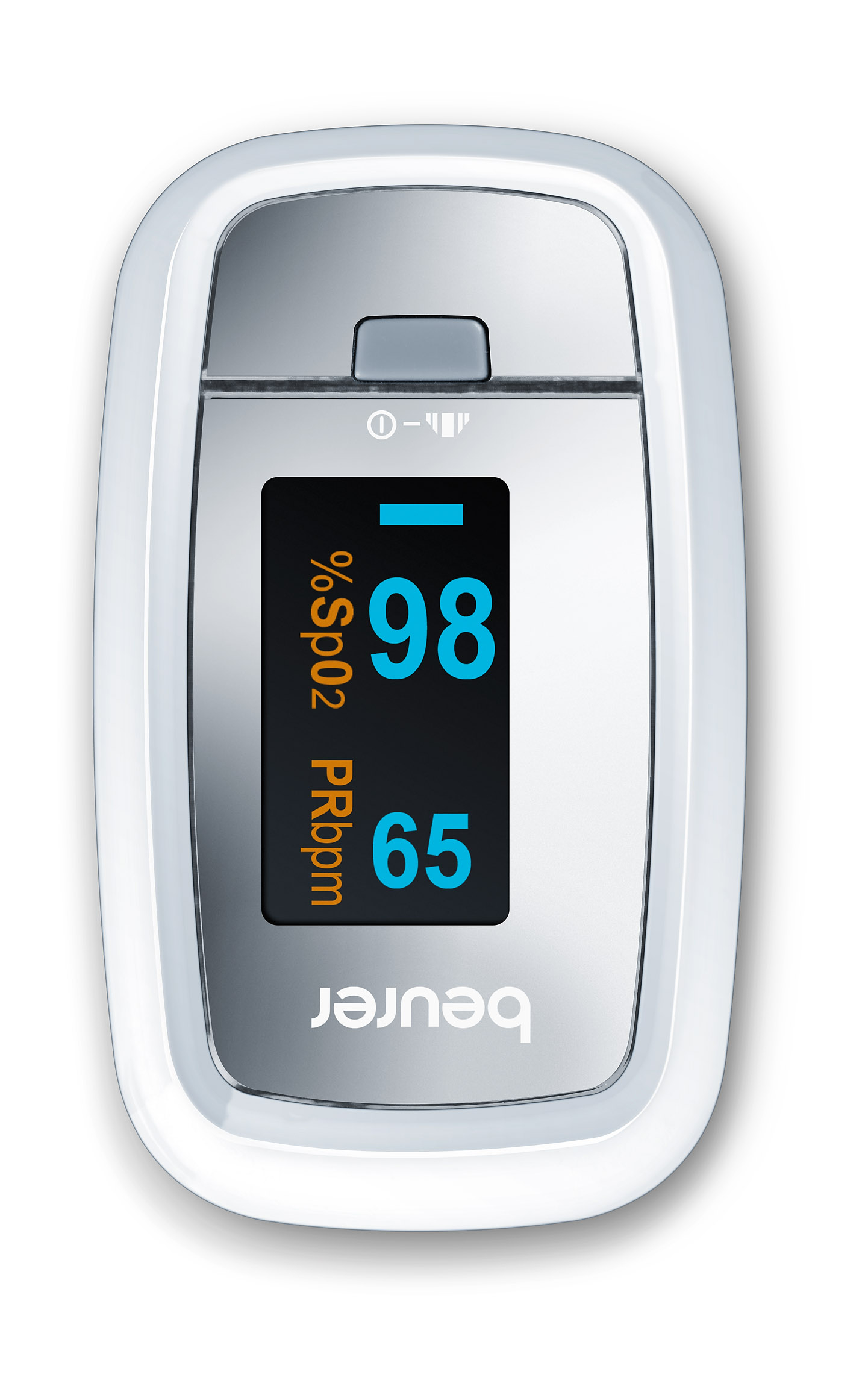 PO 30 Finger Pulsoximeter Sauerstoff (SpO2) Pulsfrequenz Messgerät mit OLED Anzeige inkl. Batterien (45430) - Weiss / Grau