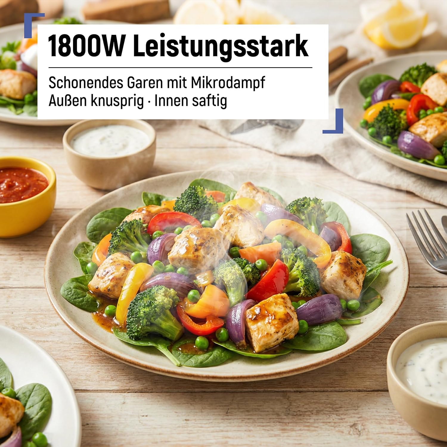 SIMPLUS Heißluftfritteuse 10L Doppelkorb mit Sichtfenster, 2 Kammern mit unabhängiger Temperaturregelung, 11 Programme, LCD Touchscreen, 1800W Airfryer, Timer & Vorheizen, Antihaftbeschichtet