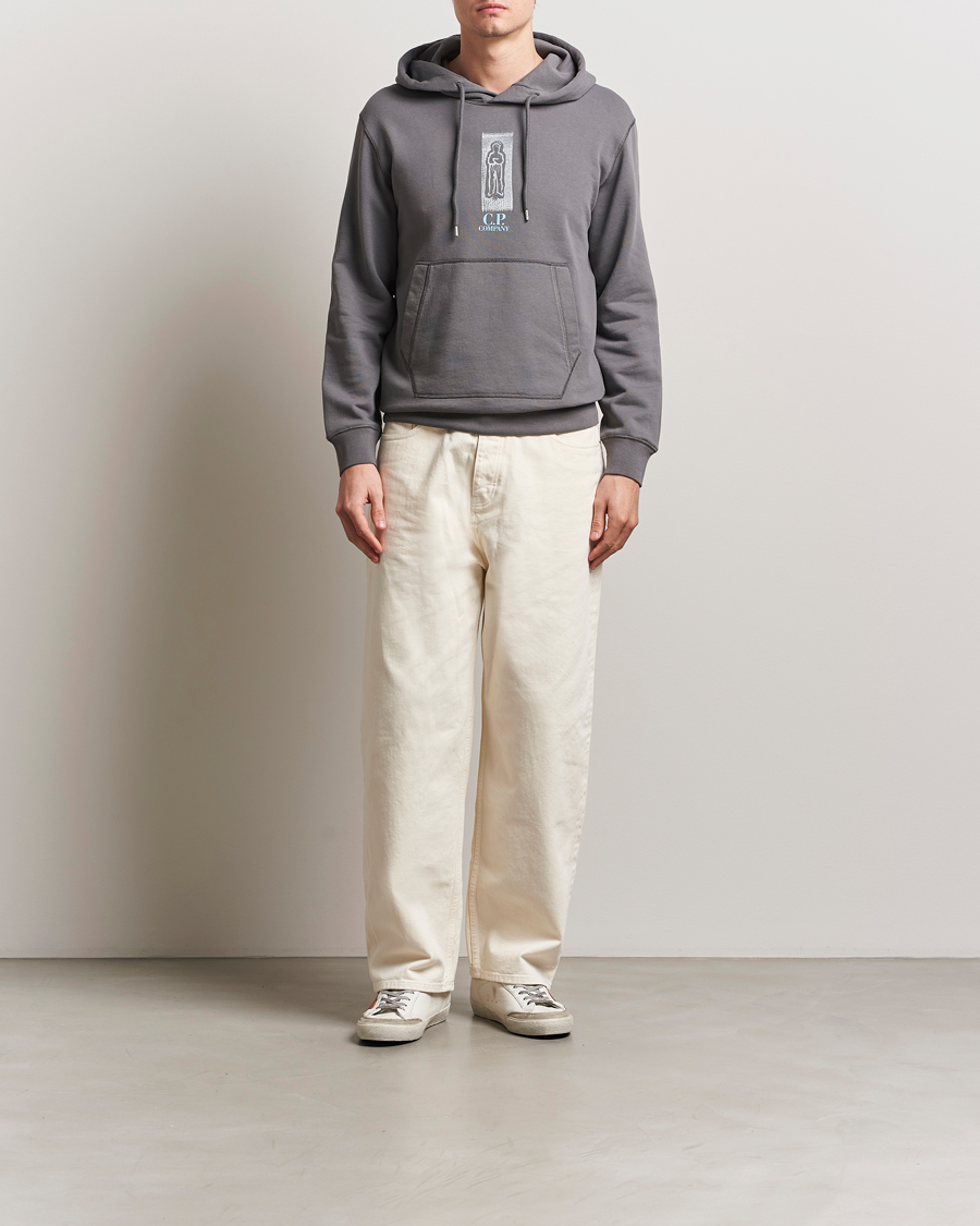 C.P. Company Cotton Fleece Back Logo Hood Grey