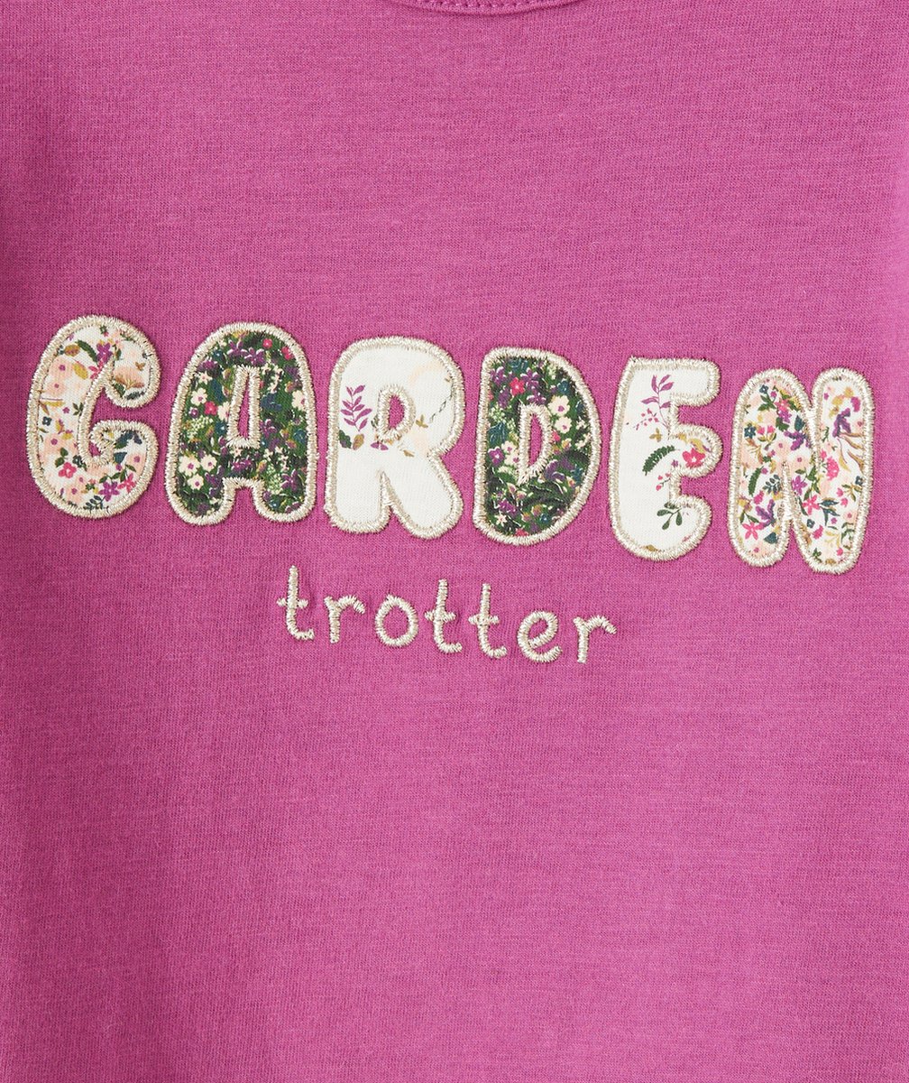T-SHIRT MANCHES LONGUES EN COTON BIO VIOLET ET MESSAGE FLEURI