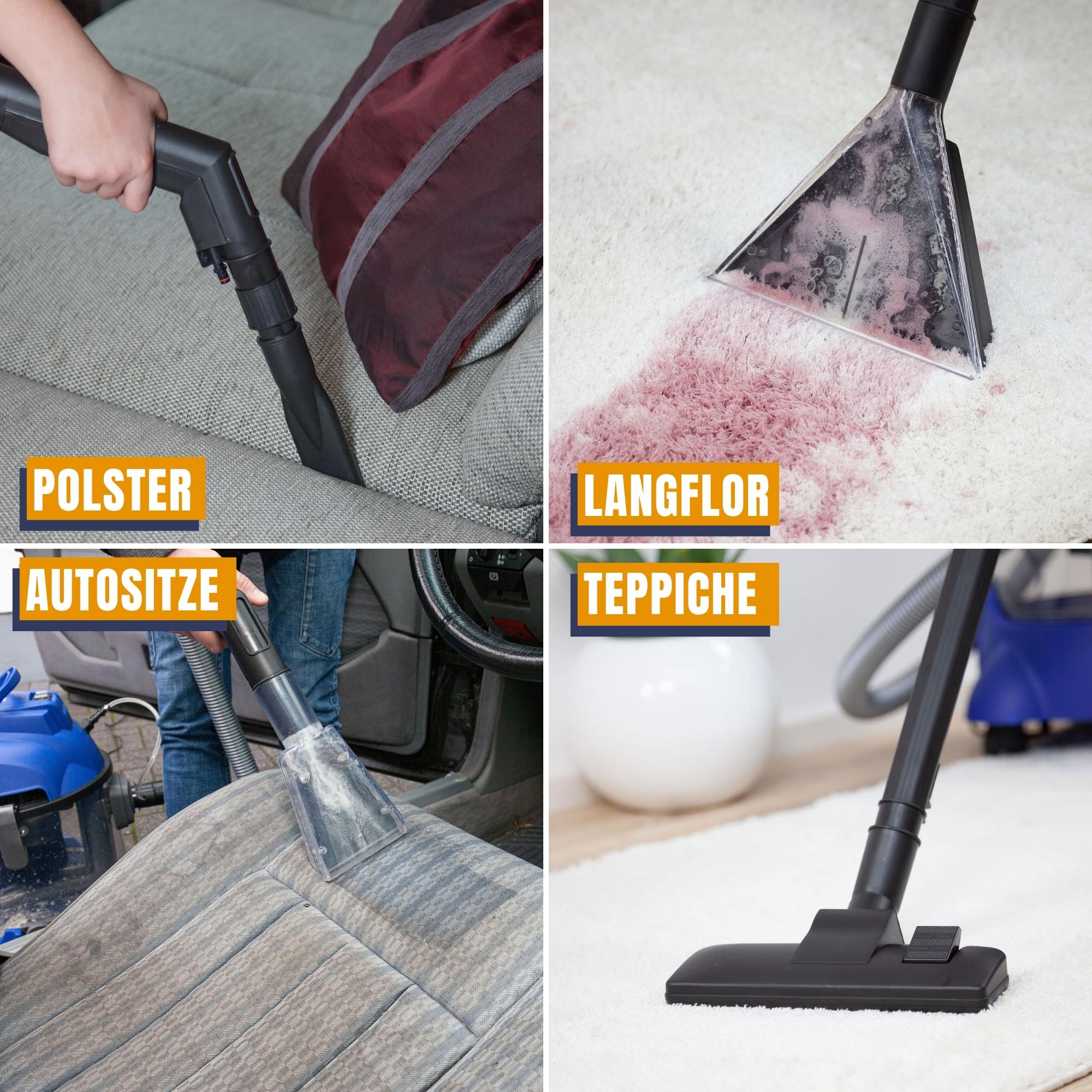 Waschsauger Polster + Teppich HYDRO 7500 inkl. 2l Shampoo - 4in1 Nass Trockensauger 1200 Watt 20l Volumen 16 kPa Saugleistung - Polsterreiniger Reinigungsgerät Professionellen Aufbereitung