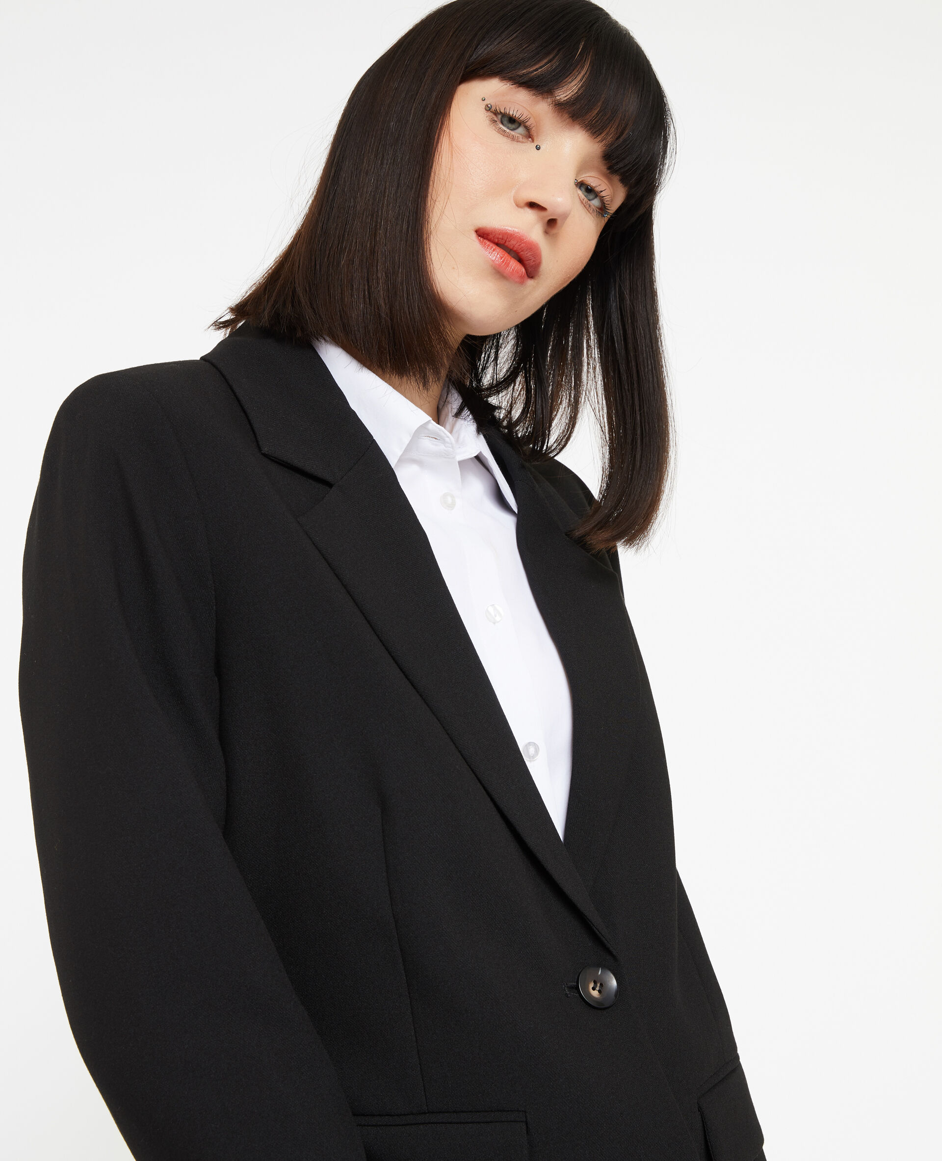 Veste blazer droite avec poches - Noir