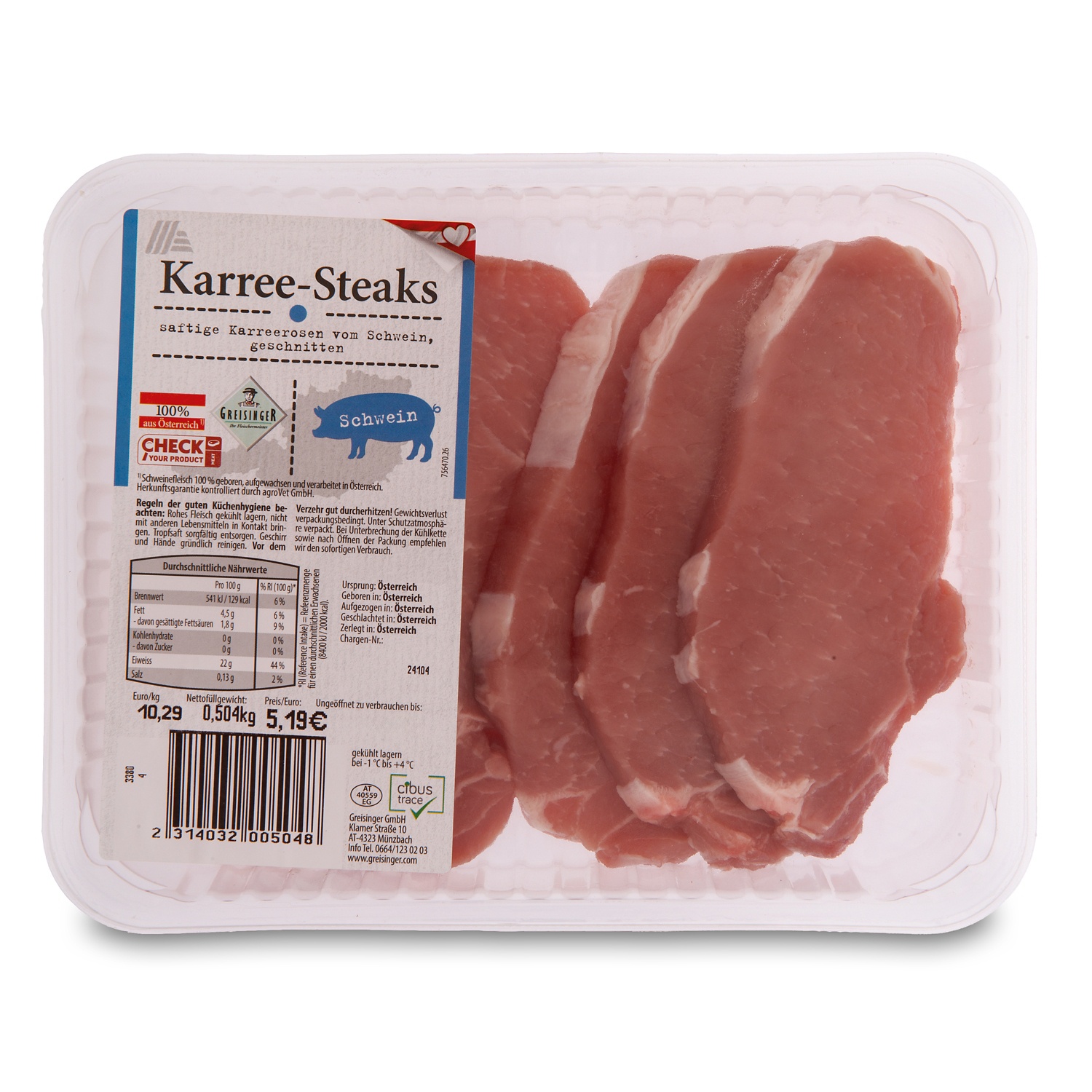 GENUSS 100% AUS ÖSTERREICH Karreesteaks 1 kg