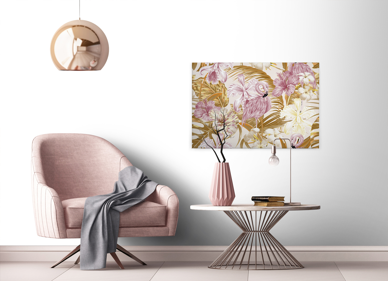 Leinwandbild FLAMINGO - rosa-gelb - 90x60 cm