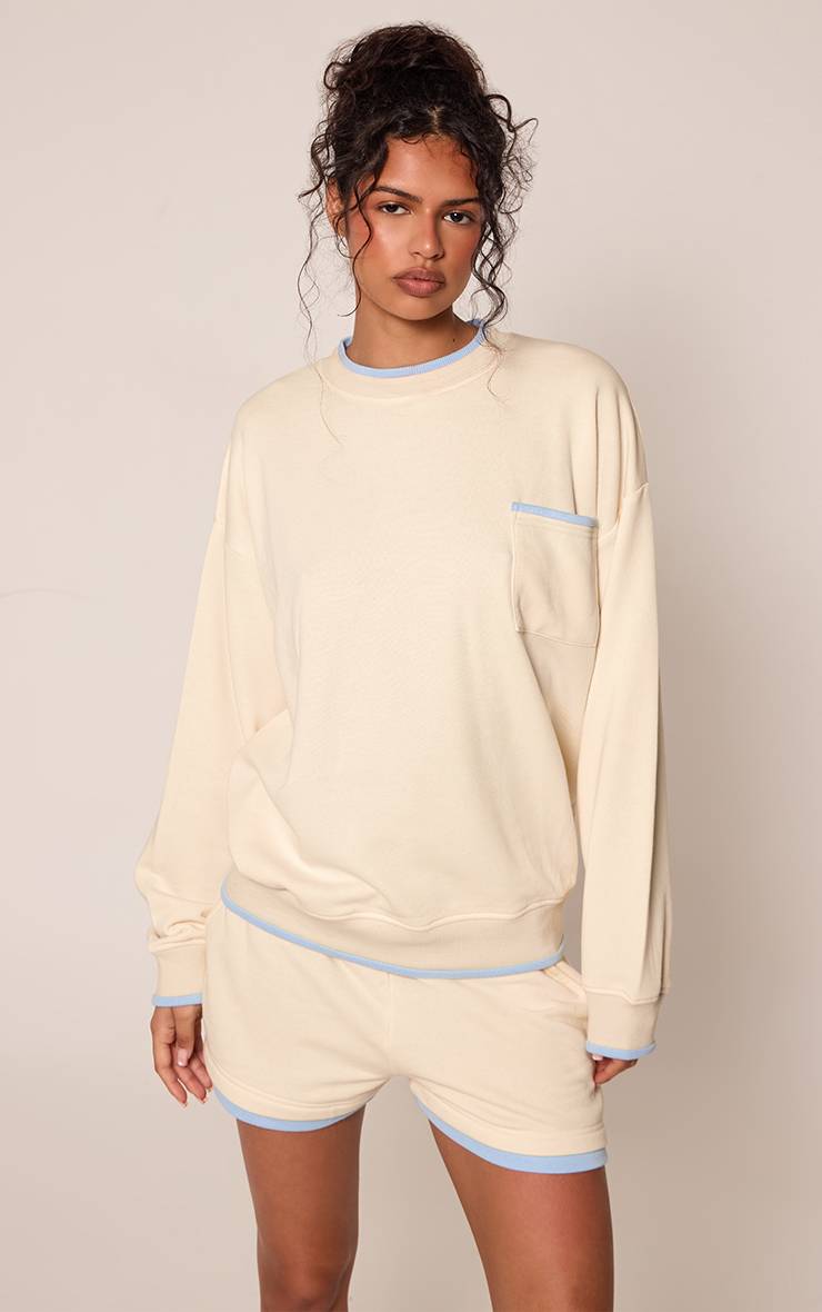 Butter Cream Sweat-shirt Graphique À Bords Contrastés Coloris Buttercream