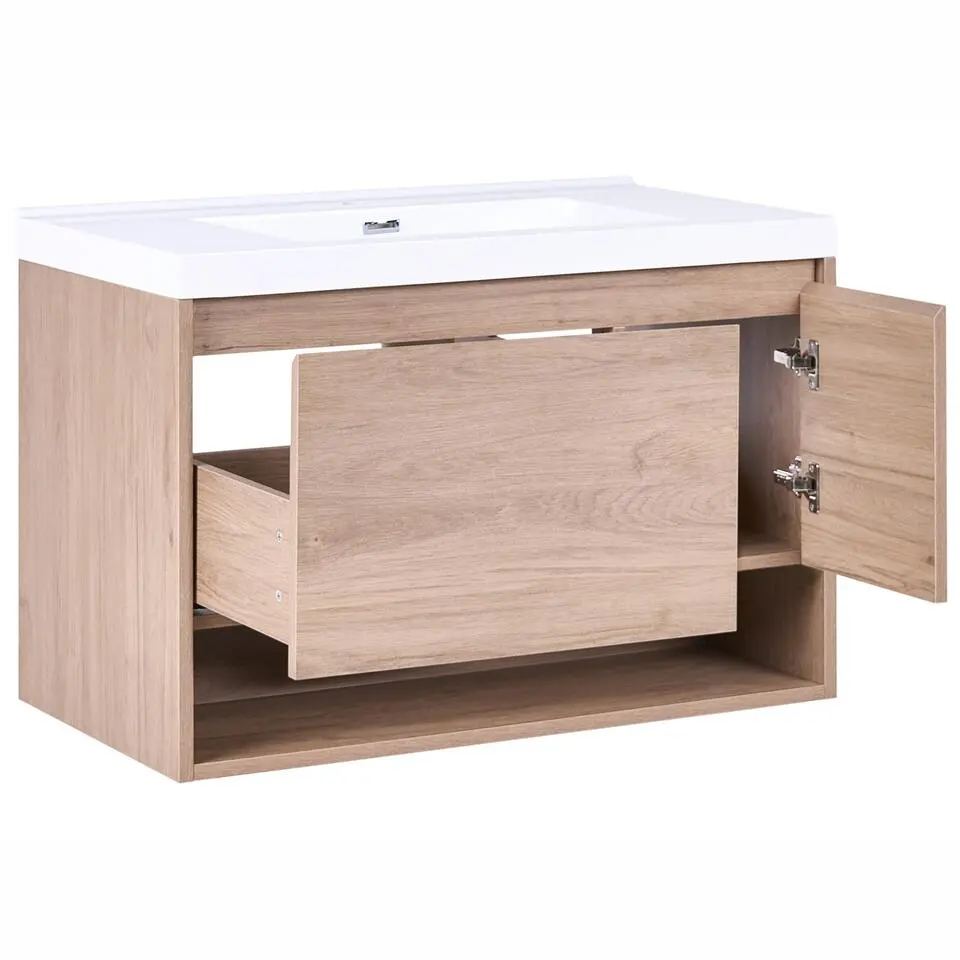 UMAYO - Wandgemonteerd meubel met wasbak - Lichtbruin - MDF