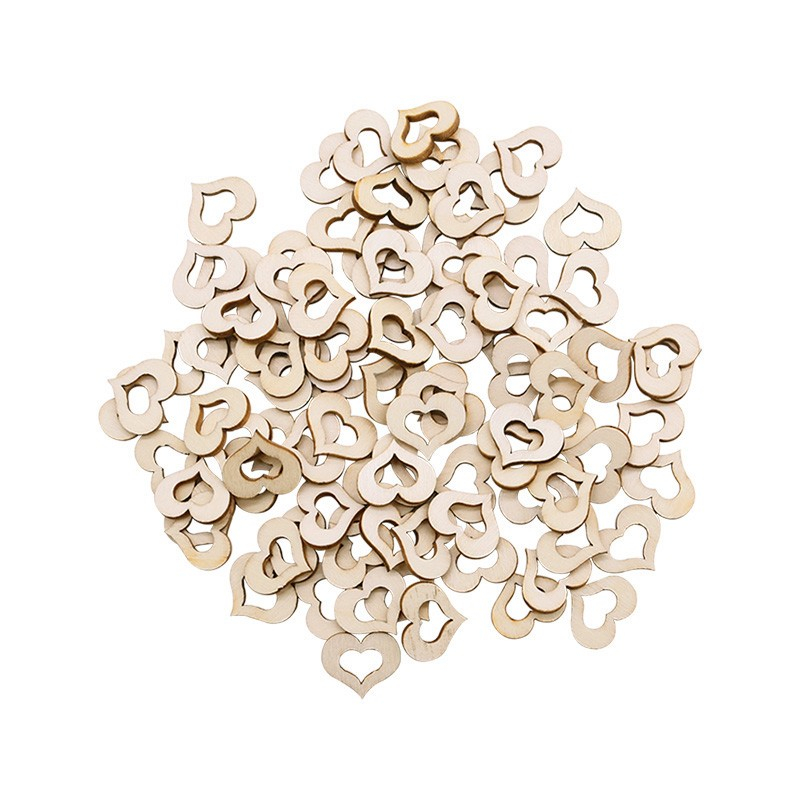 (100er Set) 20mm Deko Holz Herzen Tischdekoration Hochzeit / Party / Geburtstag - Braun