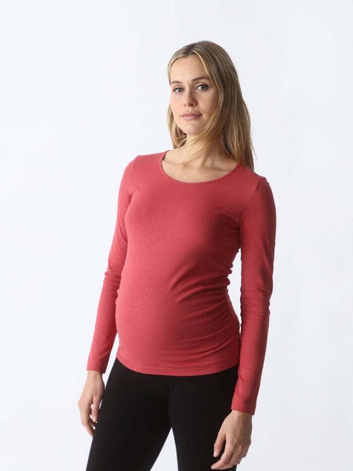 Camiseta de maternidade de manga comprida - Avermelhada
