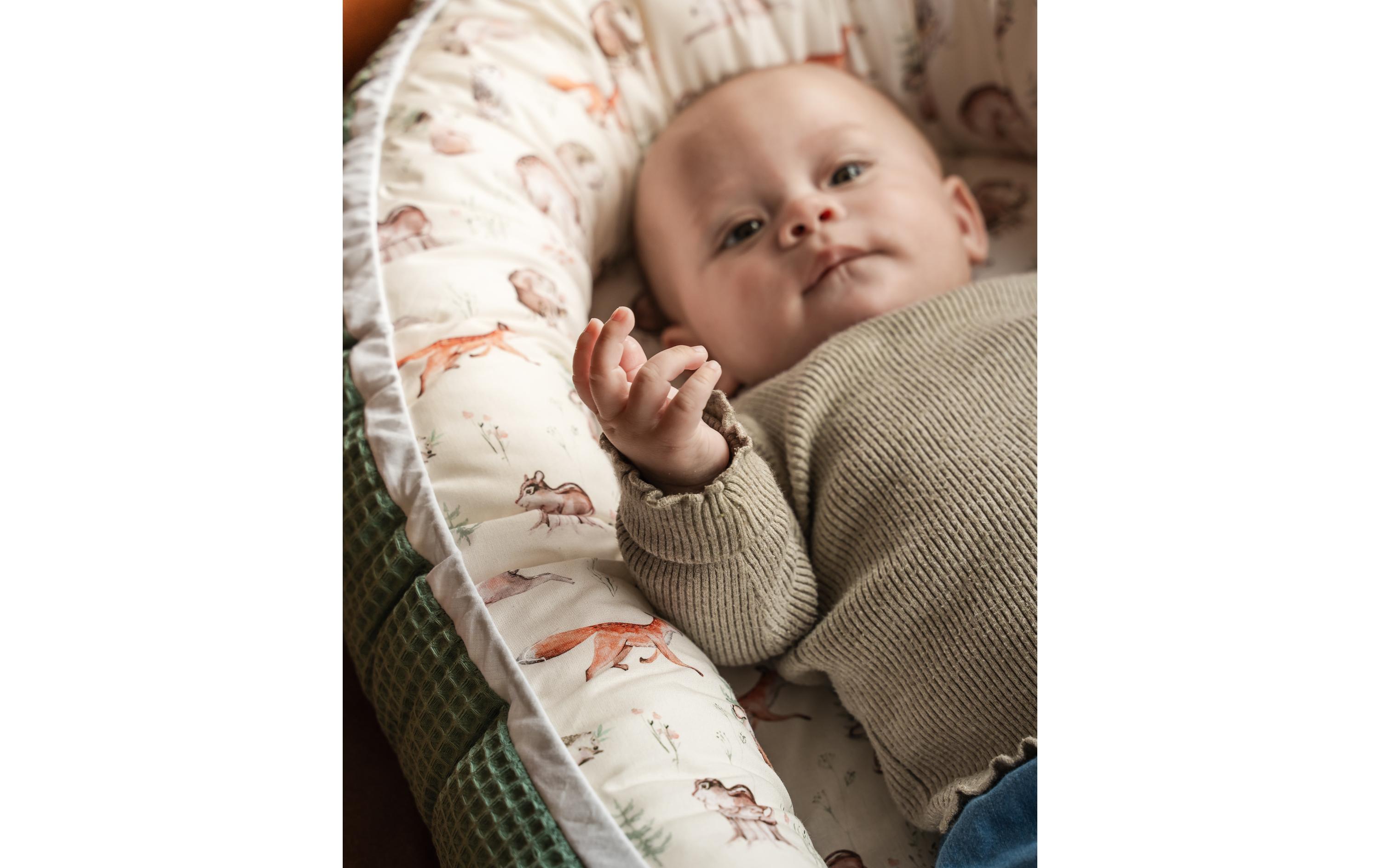 Babynest Cocoon Waldfreunde 55 x 95 cmGemütliches Babynest für Neugeborene, 100% Oekotex, Made in EU