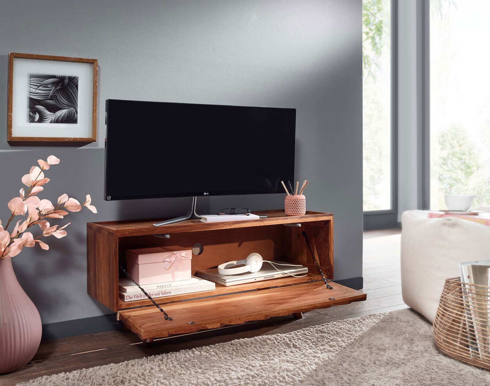 TV-Lowboard 92 x 44 cm Sheesham massiv