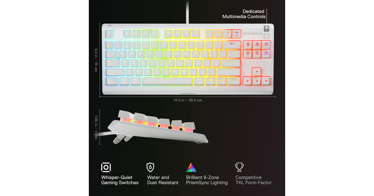 SteelSeriesApex 3 TKL, gaming toetsenbord  (Wit, US lay-out, SteelSeries Whisper-Quiet, RGB leds, TKL)
