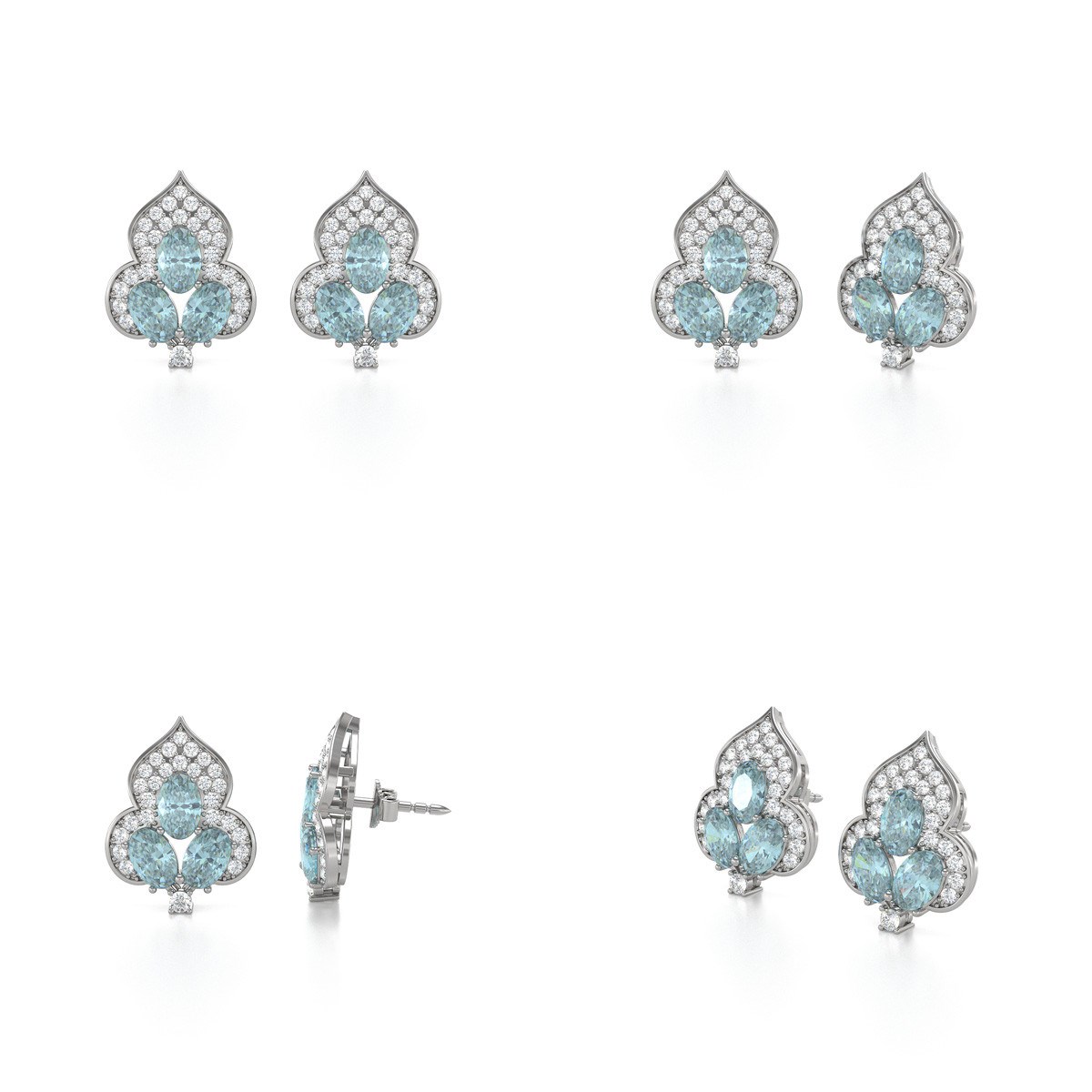 Boucles d'oreilles ADEN Aigue-Marine et Diamants sur Argent 925 3.5grs