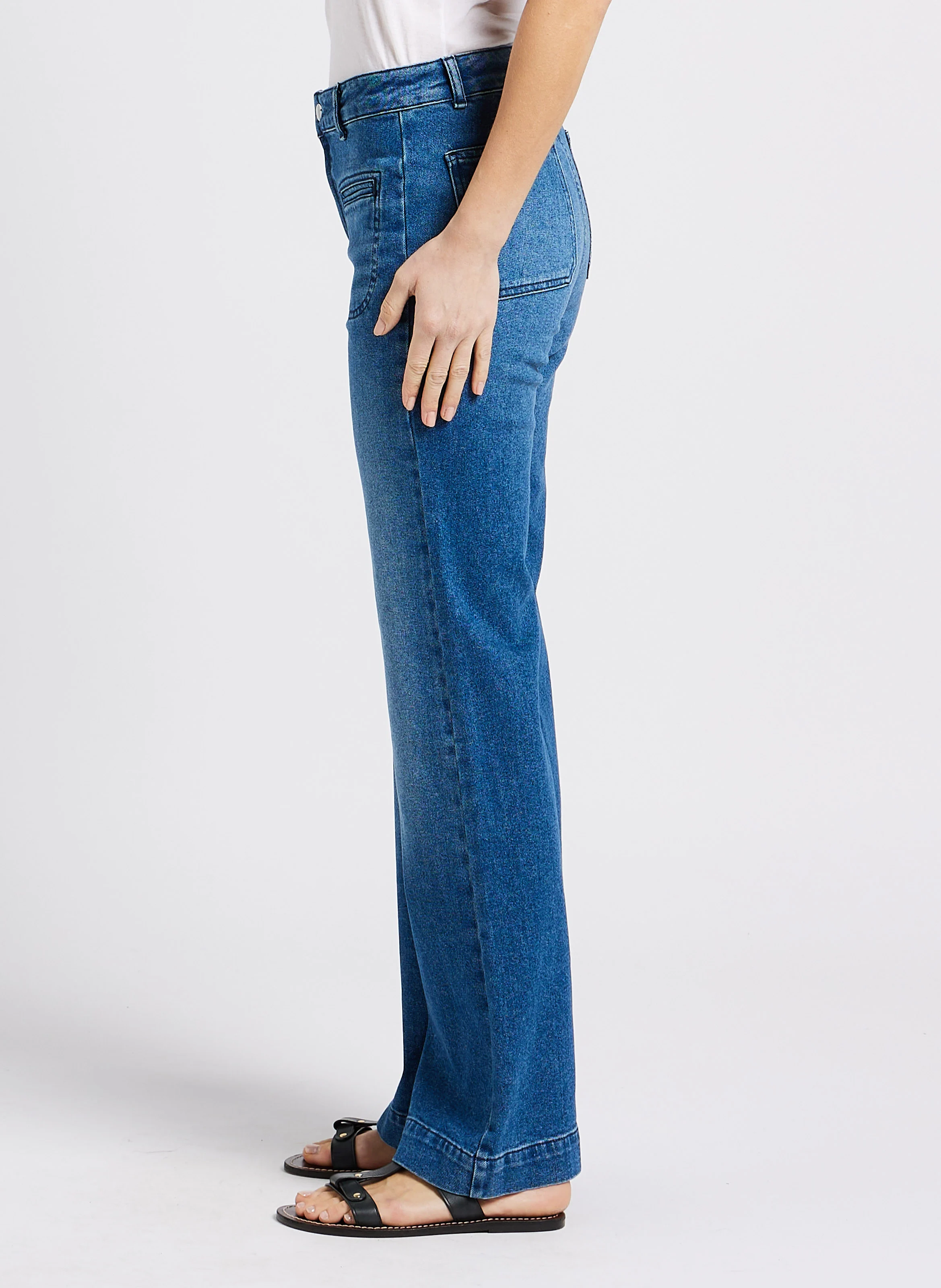 HENDRIX - Jean flare taille haute en coton stretch| Bleu
