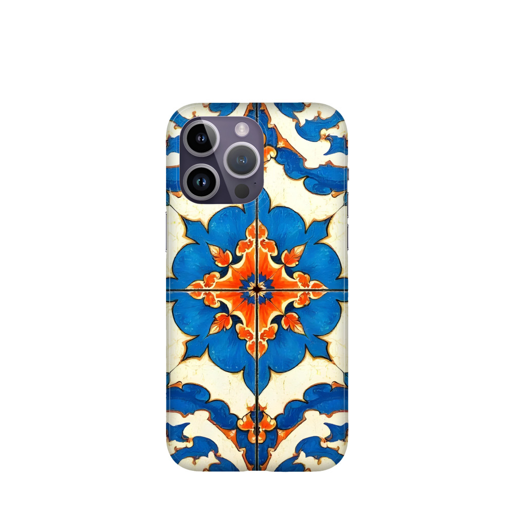 iPhone 14 Pro Max Kunststoff Hülle Majolika Sonne & Meer - Blau
