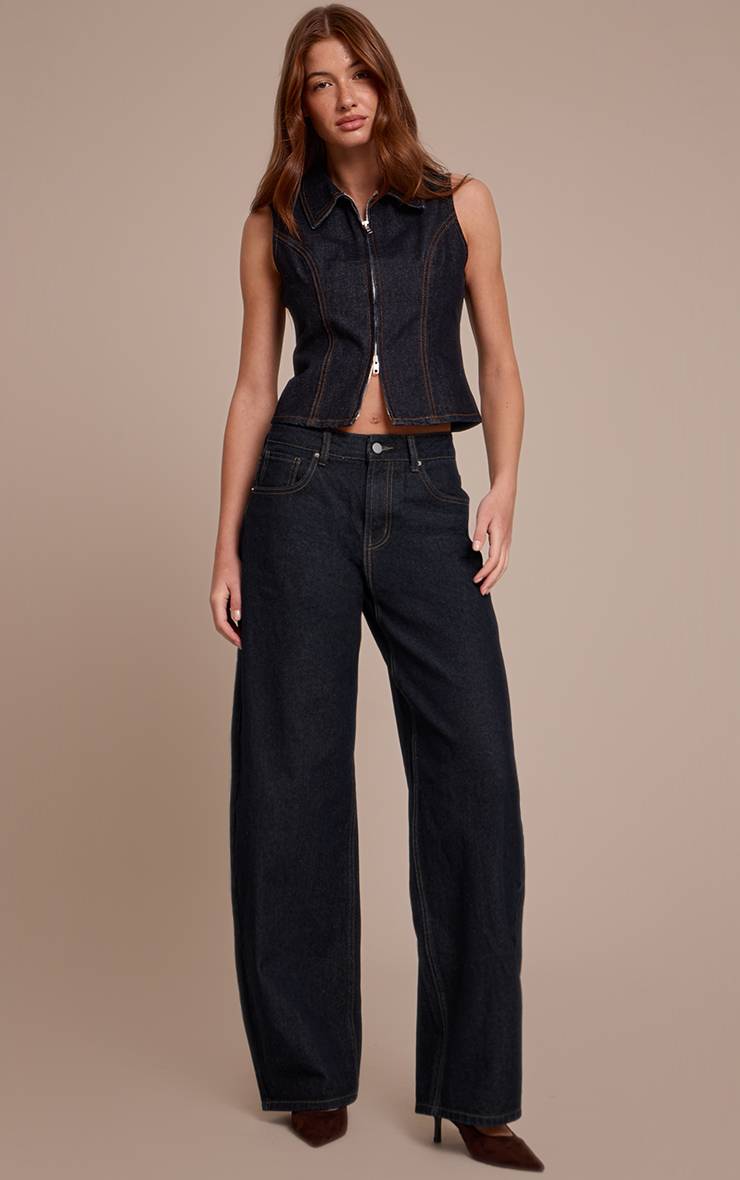 Bleu Indigo Gilet En Jean Brut À Fermeture Éclair