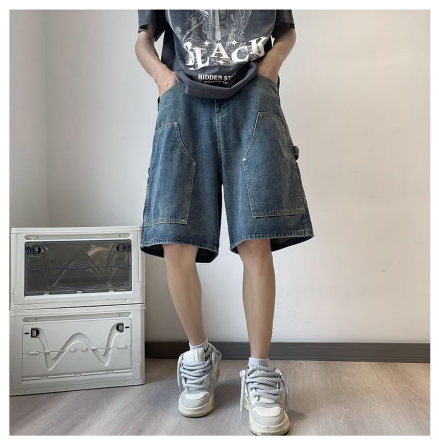 Capbrew - Mid Rise Washed Denim Wijde Broek