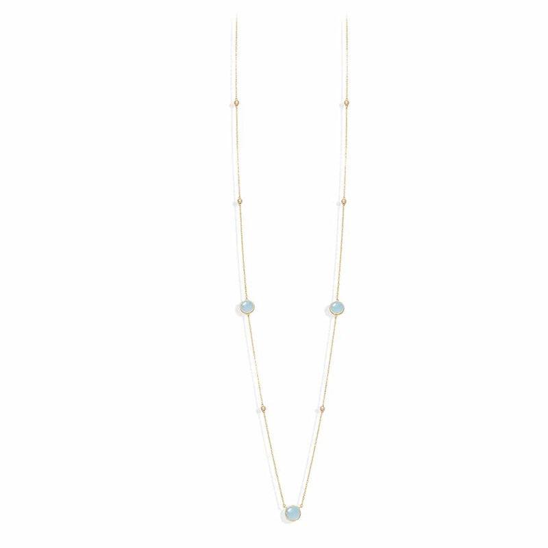 Collier Long Sautoir Argent Doré Valentine Cristal Vert Eau