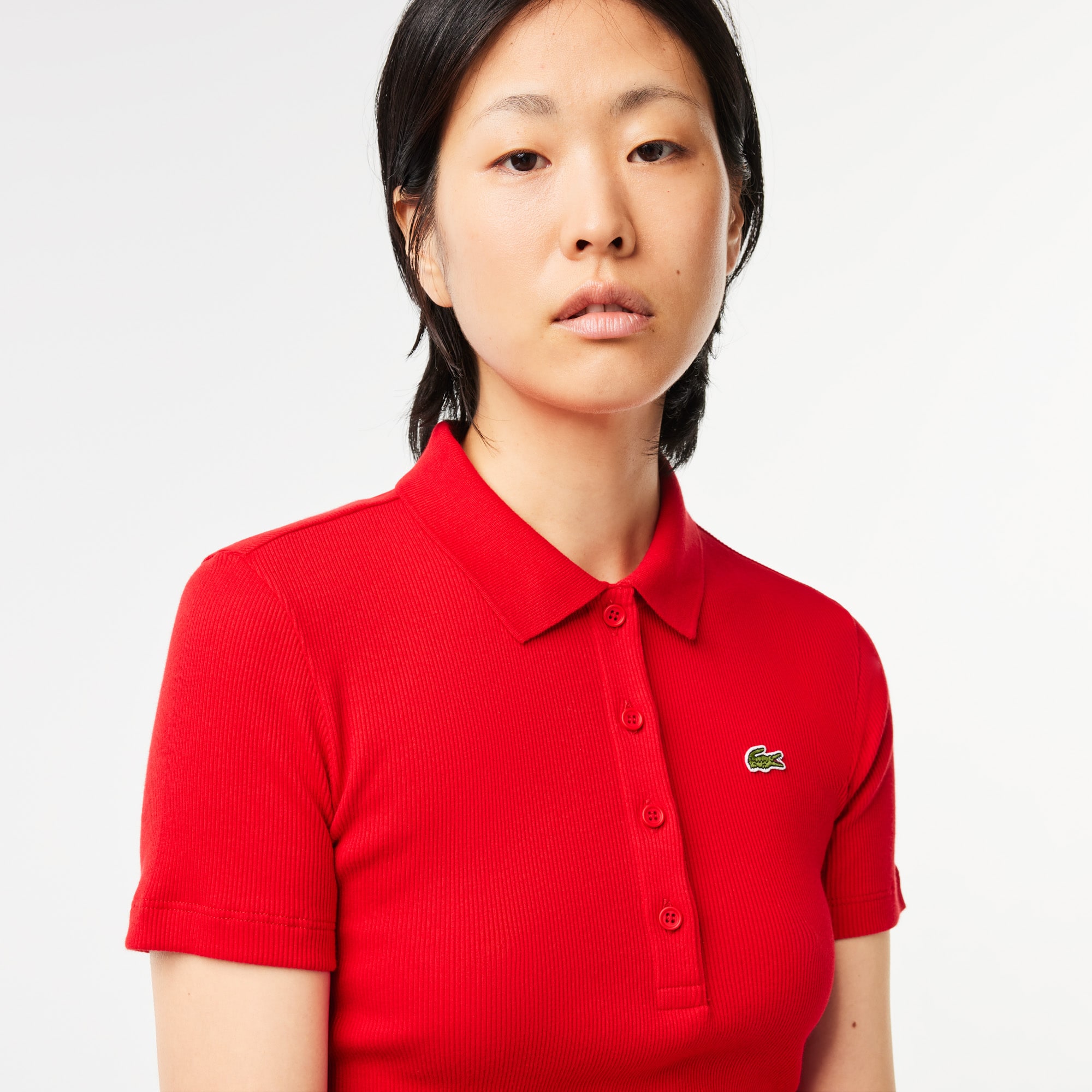 Damen LACOSTE Poloshirt in Slim Fit aus Bio-Baumwolle Kurze Ärmel - Rot - Lacoste - Damen