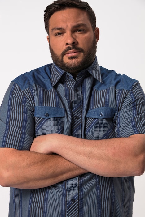 Men+ Hemd, Halbarm, Bauchfit, Seersucker, Streifen, Kentkragen, Comfort Fit, bis 8 XL