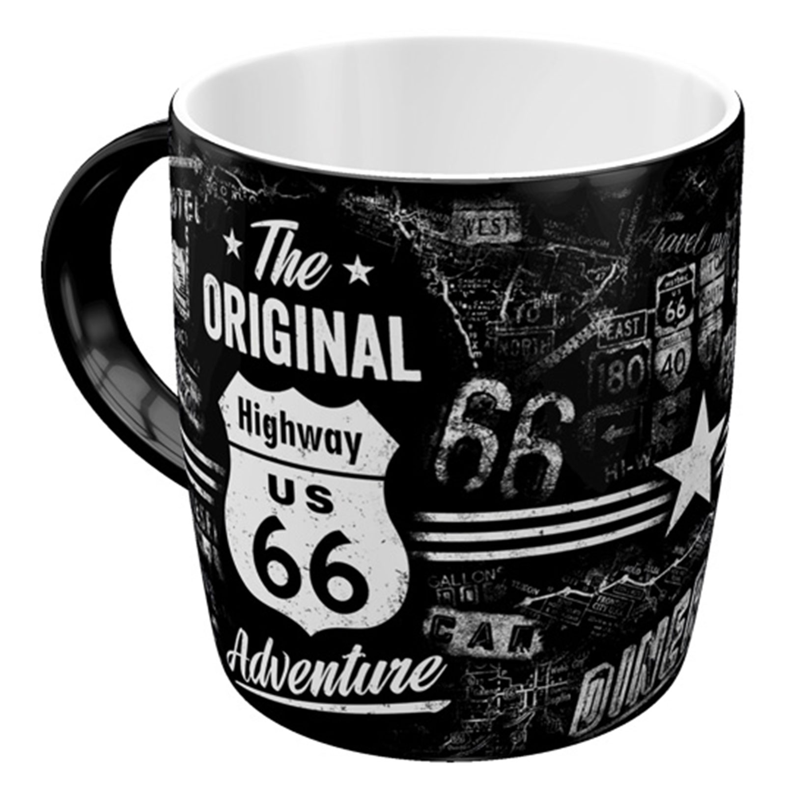 Kaffeebecher HIGHWAY 66 - schwarz-weiß - 330 ml