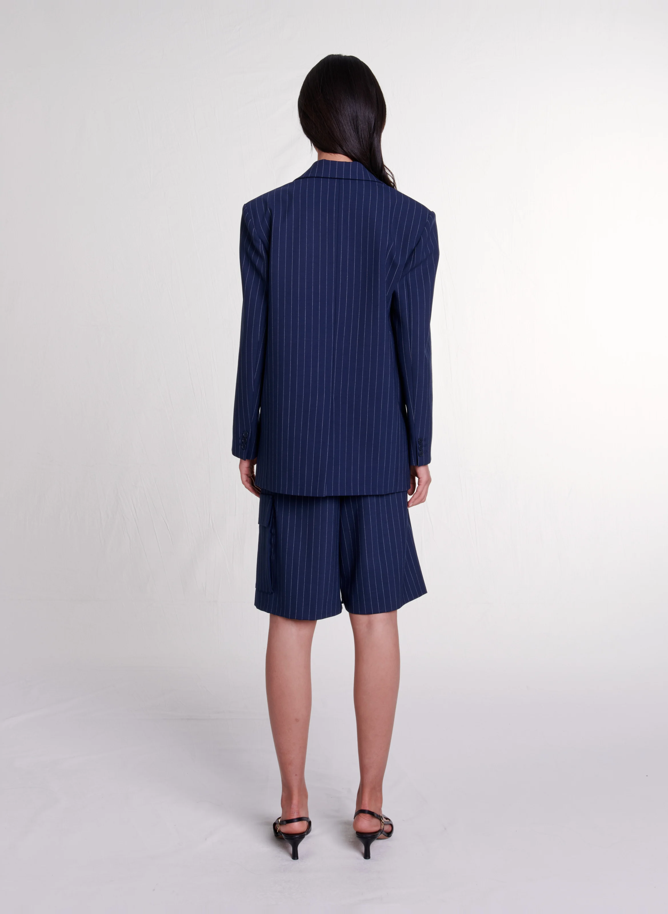 Veste de tailleur droite en laine mélangée | Rayé
