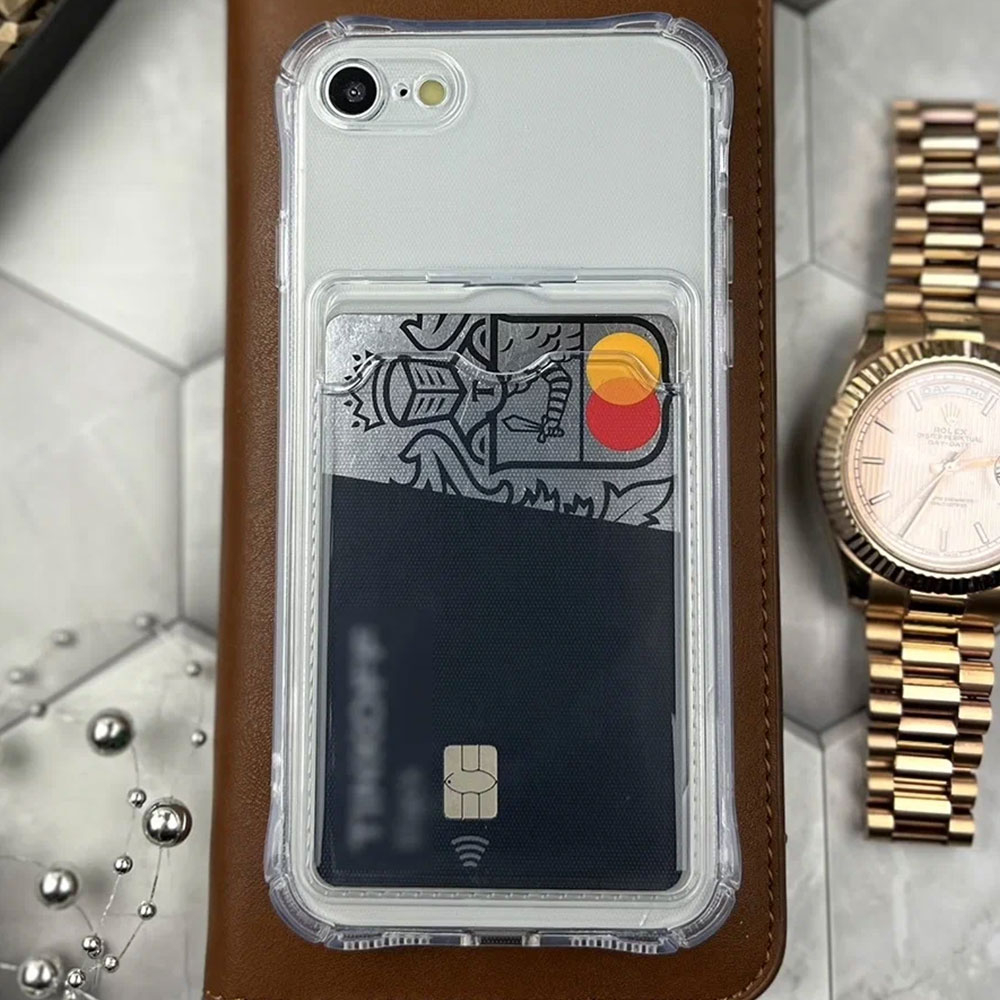 iPhone SE (2022/2020) / 8 / 7 Gummi Case Hülle mit Kartenfach   Air Cushion Fallschutz - Grün / Transparent