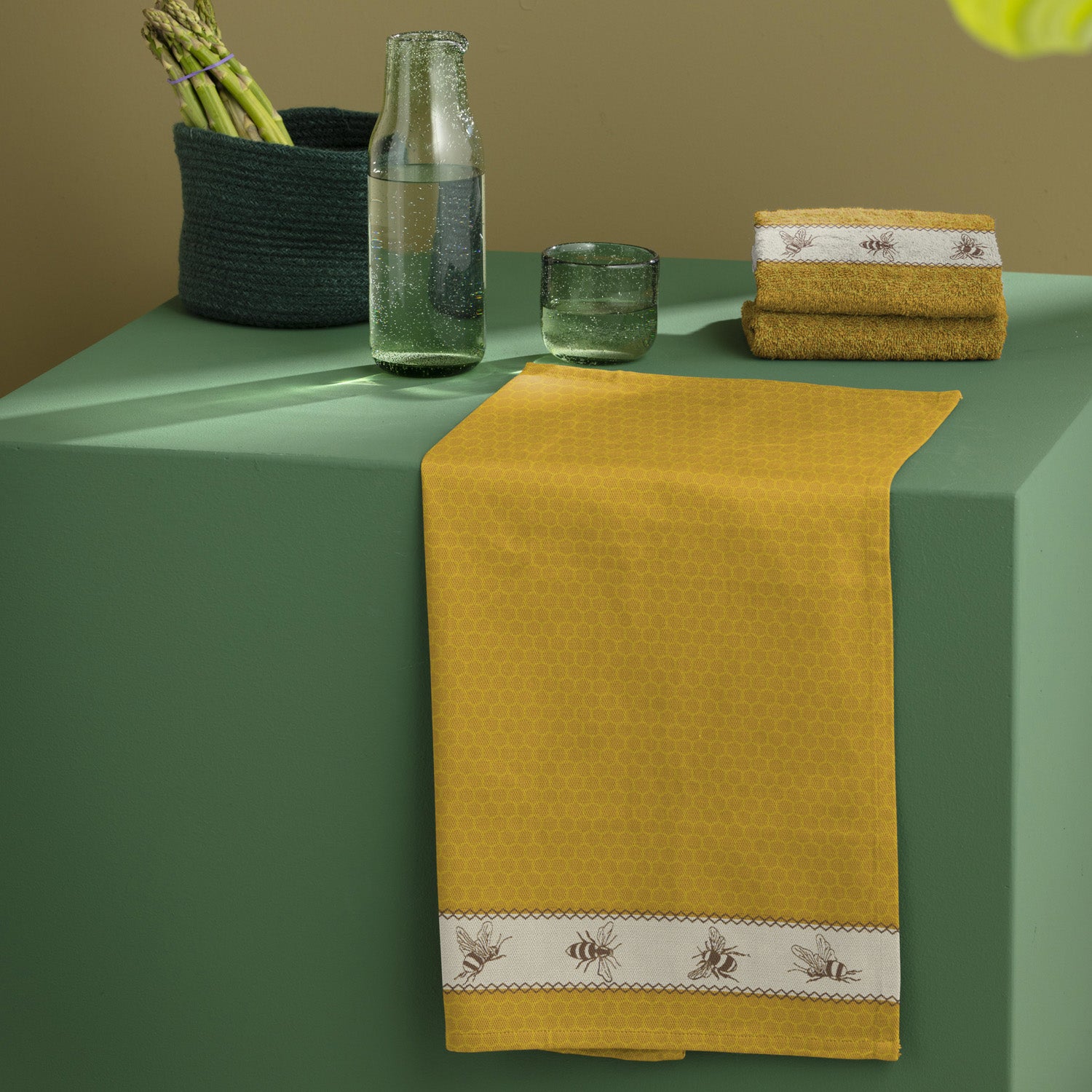 DDDDD theedoek Bees - 60x65cm - Geel - 6 stuks