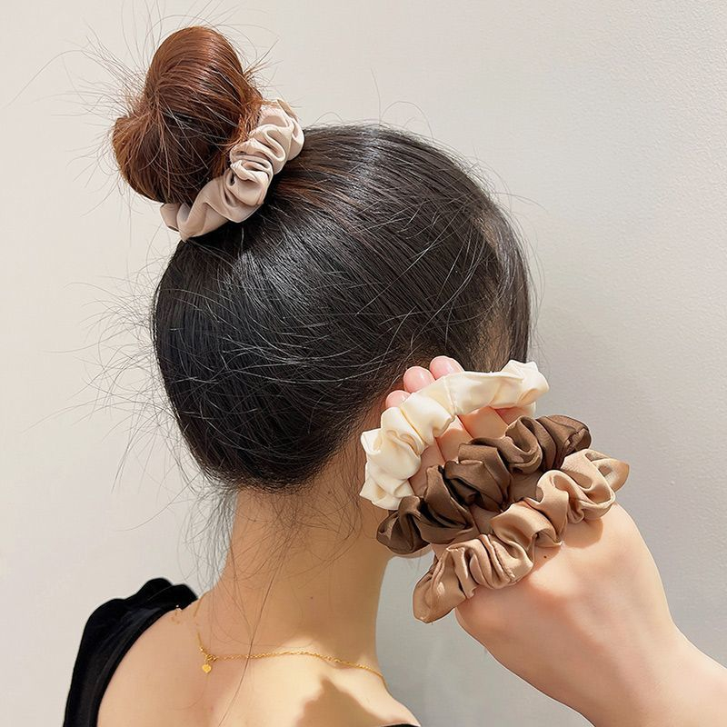 (5er Set) Satin Scrunchies Elastische Haargummis Haarschmuck Haarband - Braun / Schwarz