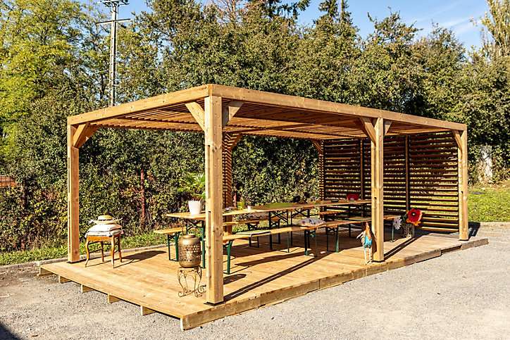 Pergola autoportante manuelle bois Habrita THO3562VT 3,41 x 6,26 m