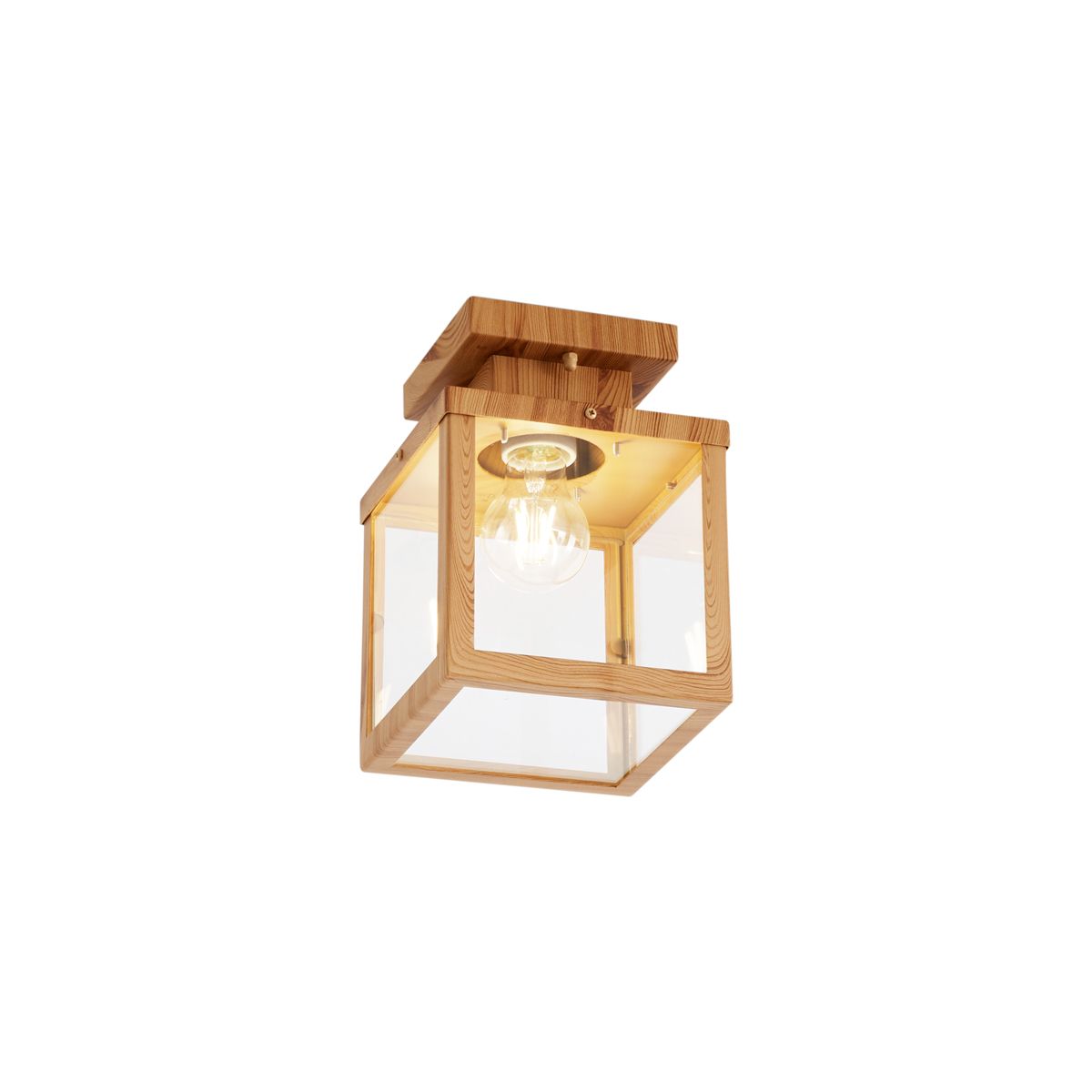 Industriële buitenplafondlamp hout met helder glas - Rotterdam