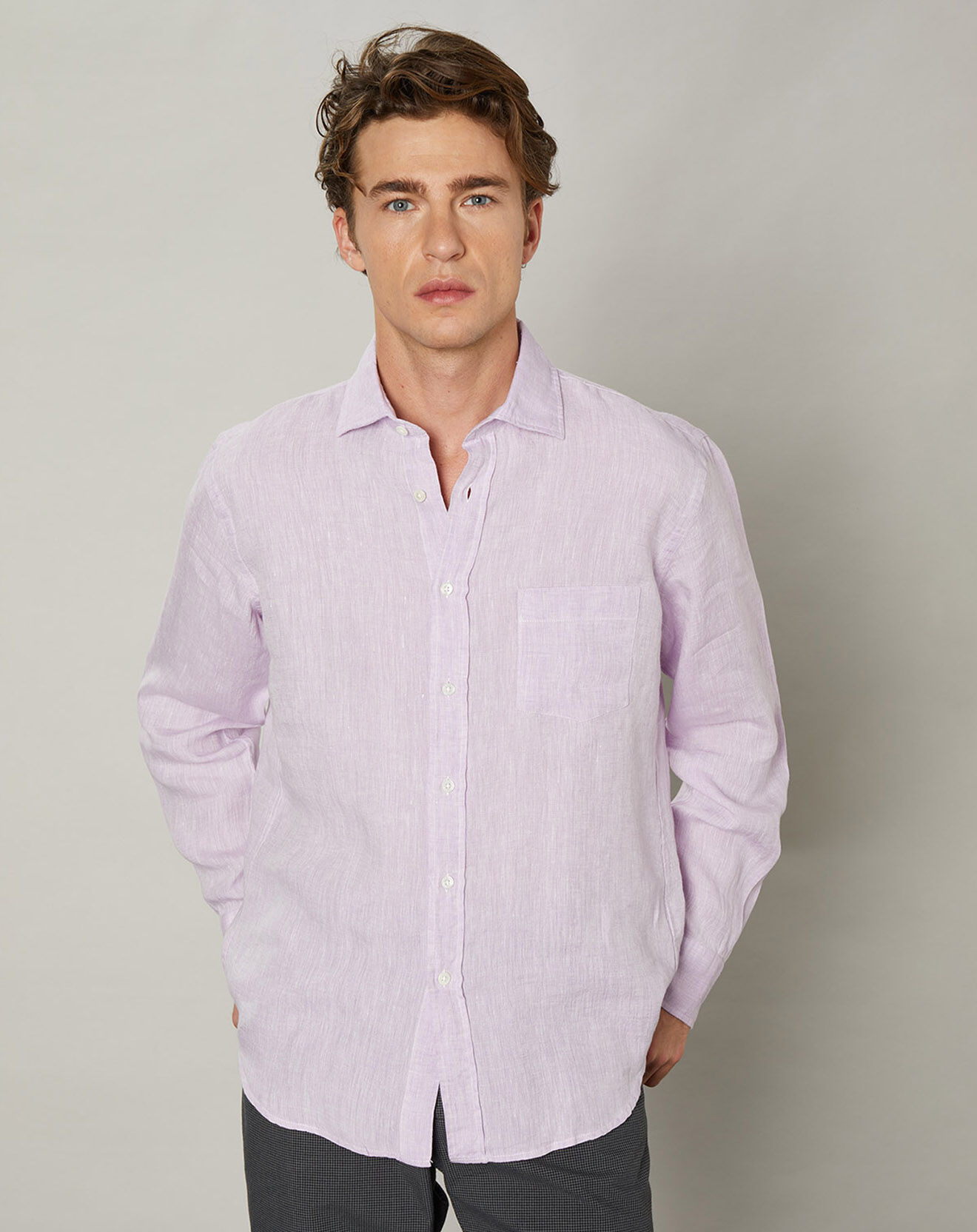 Hartford Chemise regular 100% Lin Paul parme
