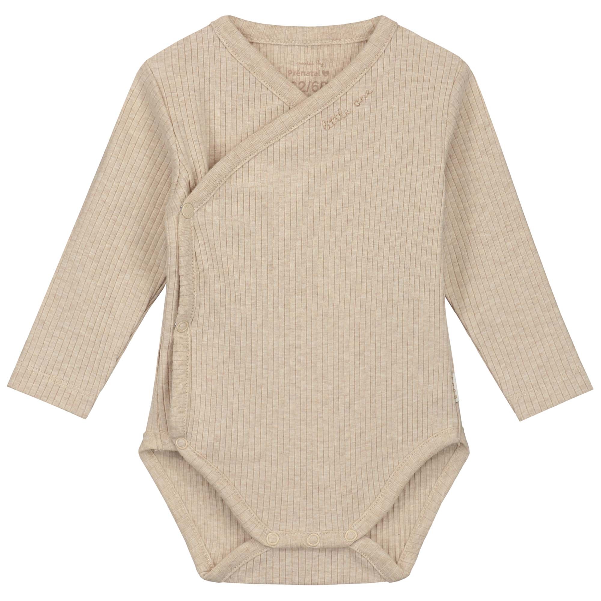 Prénatal newborn romper rib lange mouwen effen beige