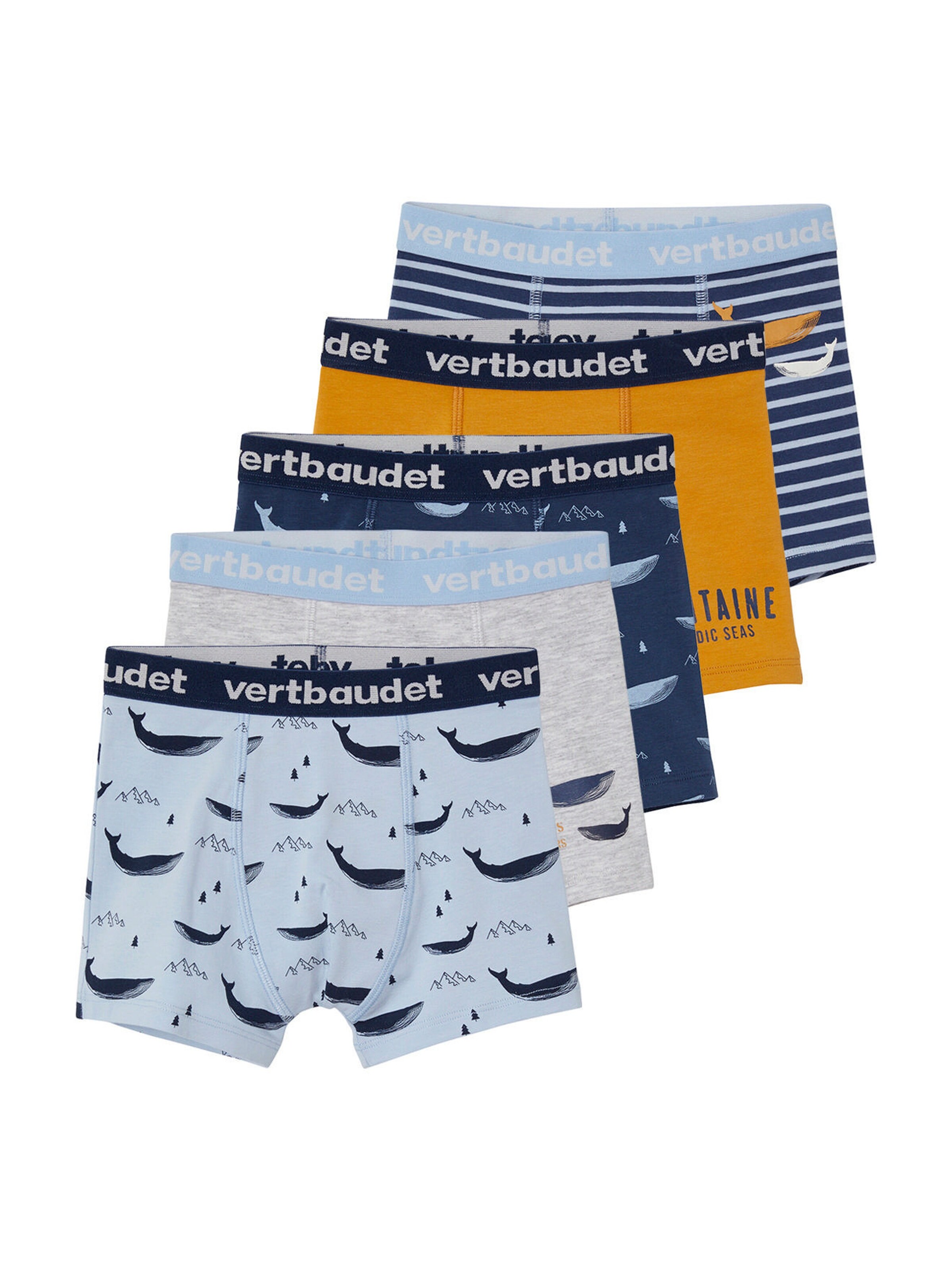 Vertbaudet 5er-Pack Jungen Boxershorts, Wale pack blau