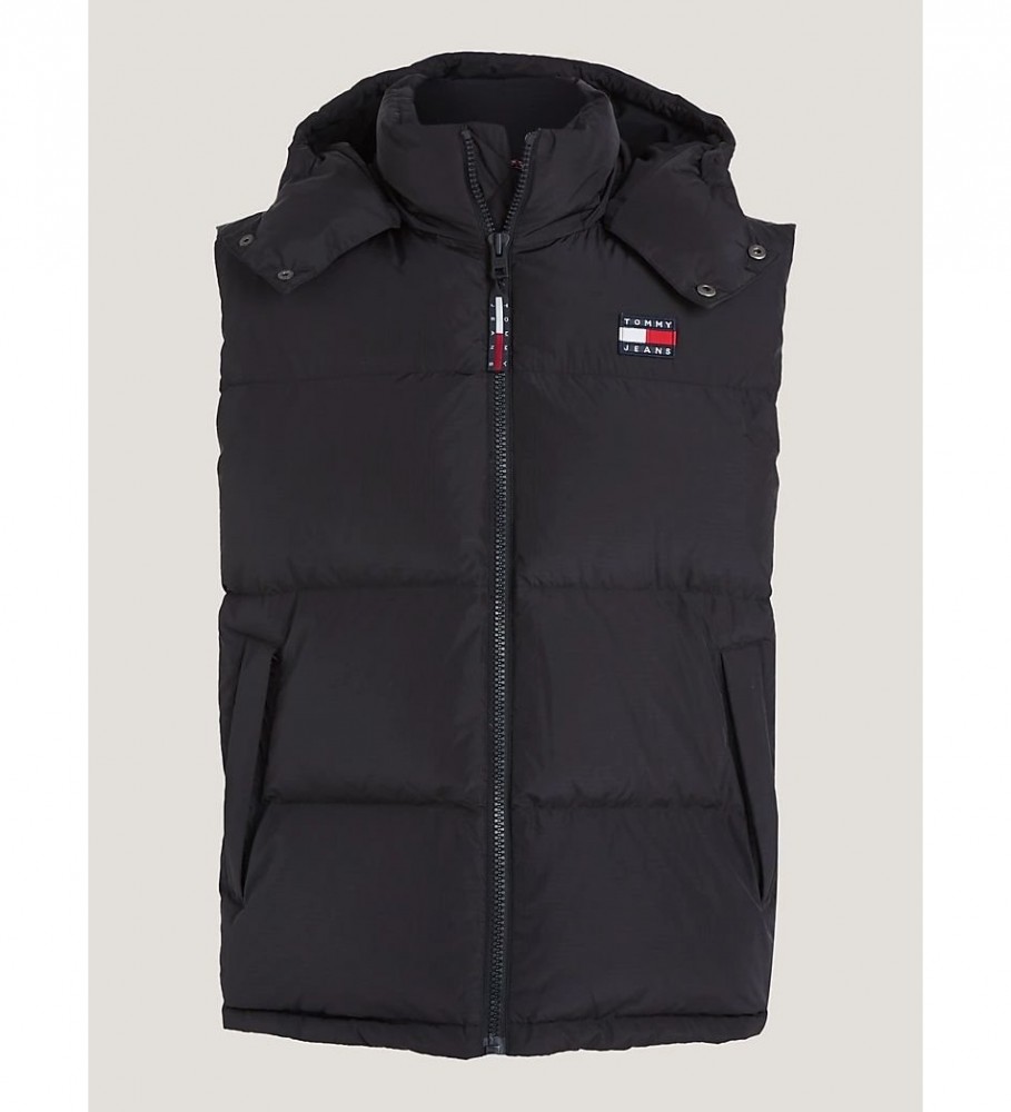 Colete Tommy Jeans Alaska acolchoado com capuz, preto
