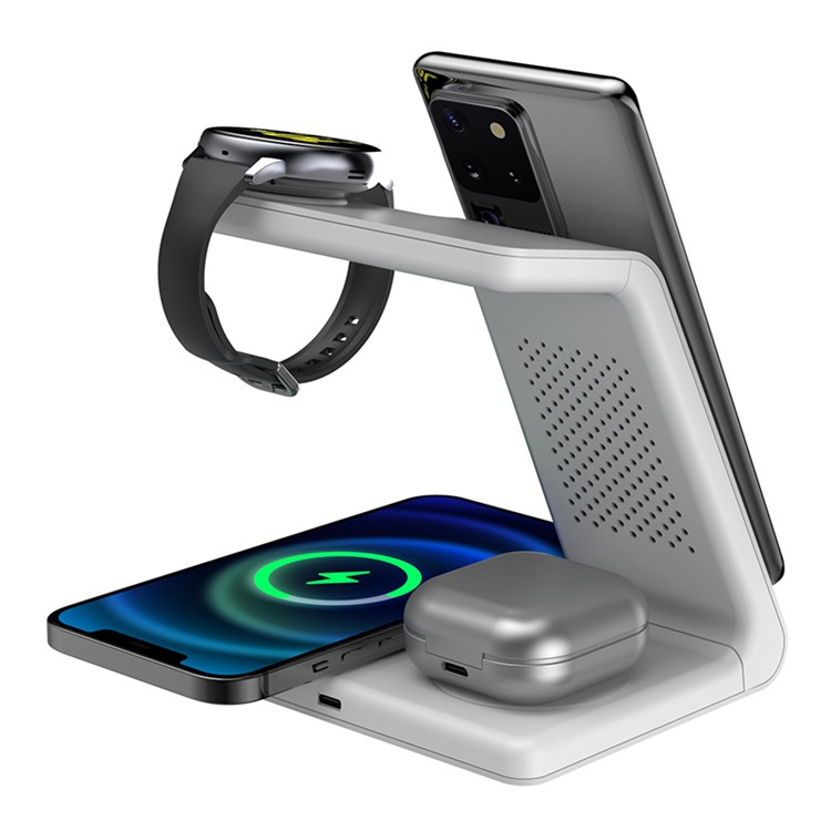 (15W) 4in1 Ladegerät Qi Wireless Charger Ladestation für Smartphones / Apple Airpods / Galaxy Buds / Galaxy Watch - Weiss