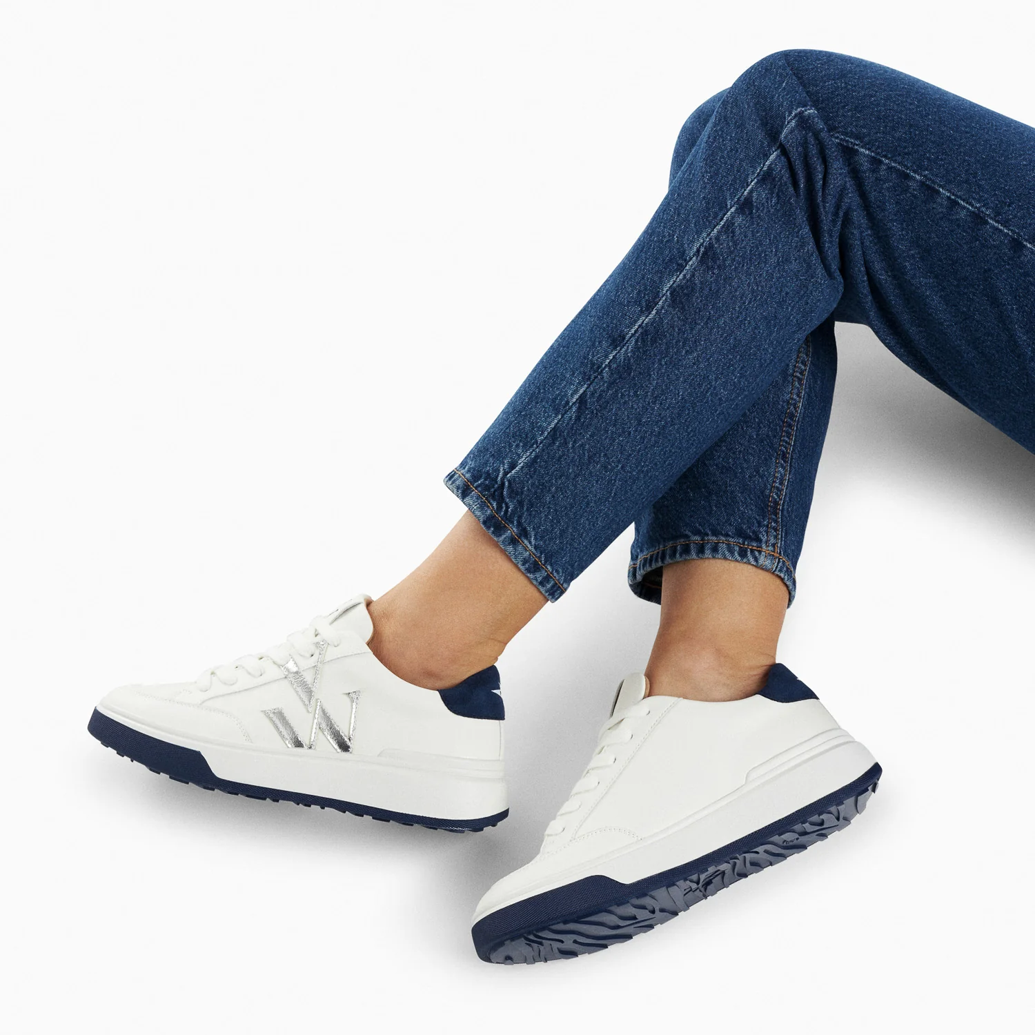 Sneakers-Baskets monogramme Candice blanc et bleu