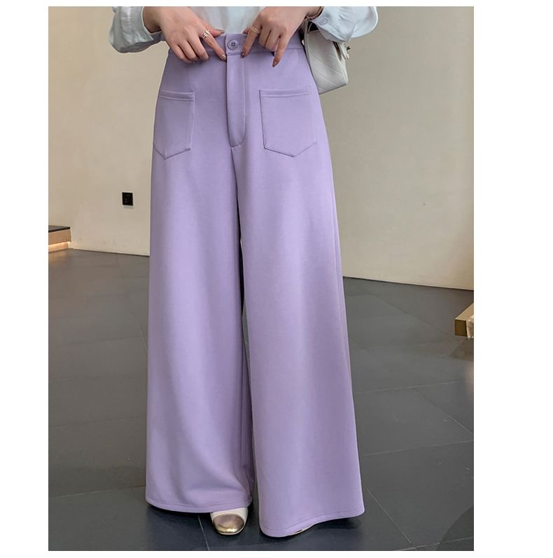 Tripoly - Plus Size High Rise Plain Wide Leg Broek