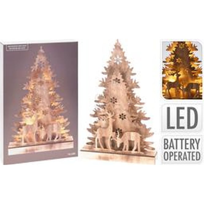 LED-Standdeko - Baum - aus Holz - ca. 24 x 5 x 38 cm