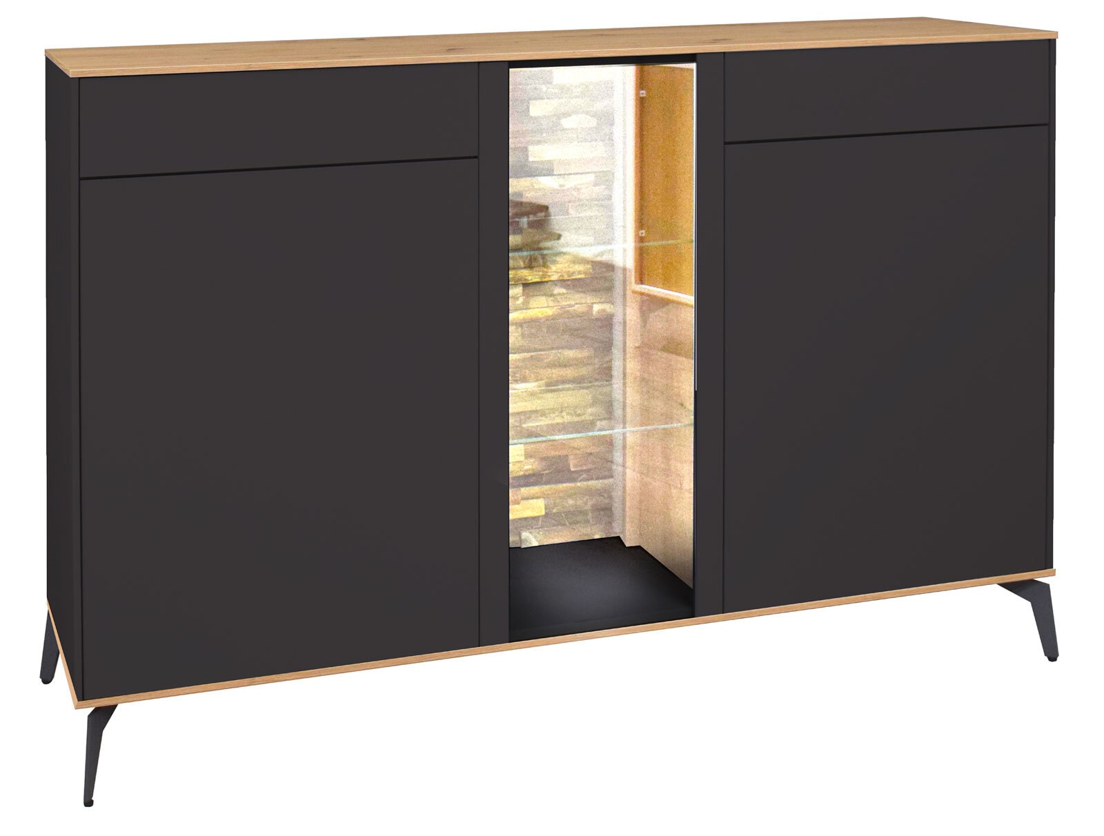 Sideboard Como 159x90x42 cm Anthrazit matt lack / Asteiche-Dekor